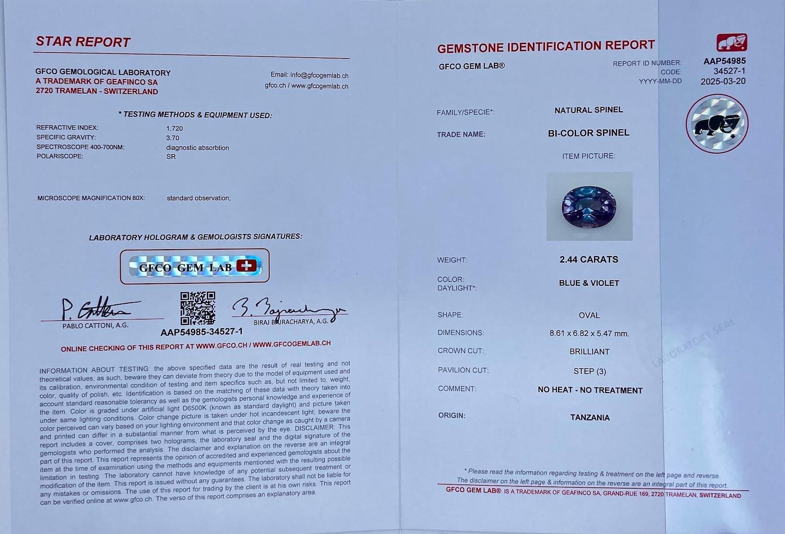 Spinell Sehr seltene Zweifarbigkeit Hohe Qualität, 2,44 ct. Loser Edelstein, Zertifikat GFCO im Angebot 2