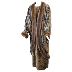 Spinella Venezia Hand Painted Velvet Ensemble with Mink Trim