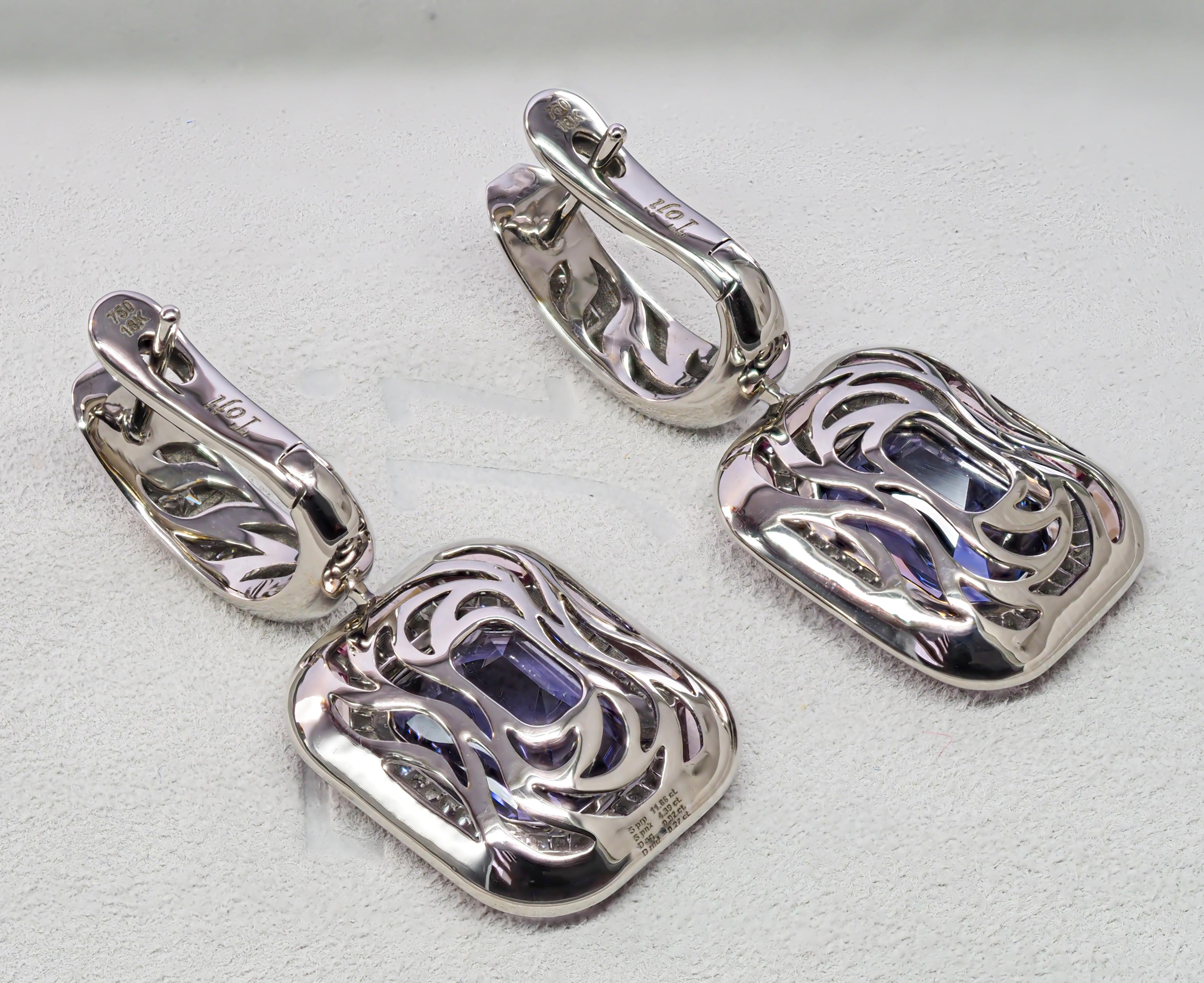 Mixed Cut Spinels Earrings, Blue & Pink Spinels, 18K White Gold & Diamonds Earrings For Sale