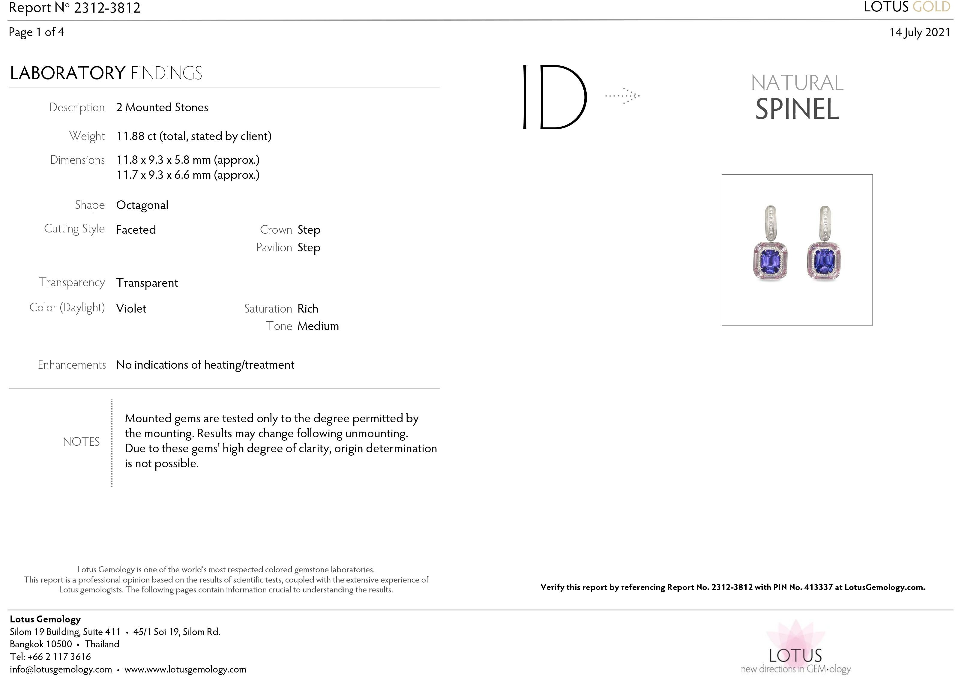 Spinels Earrings, Blue & Pink Spinels, 18K White Gold & Diamonds Earrings In New Condition For Sale In Bangkok, TH