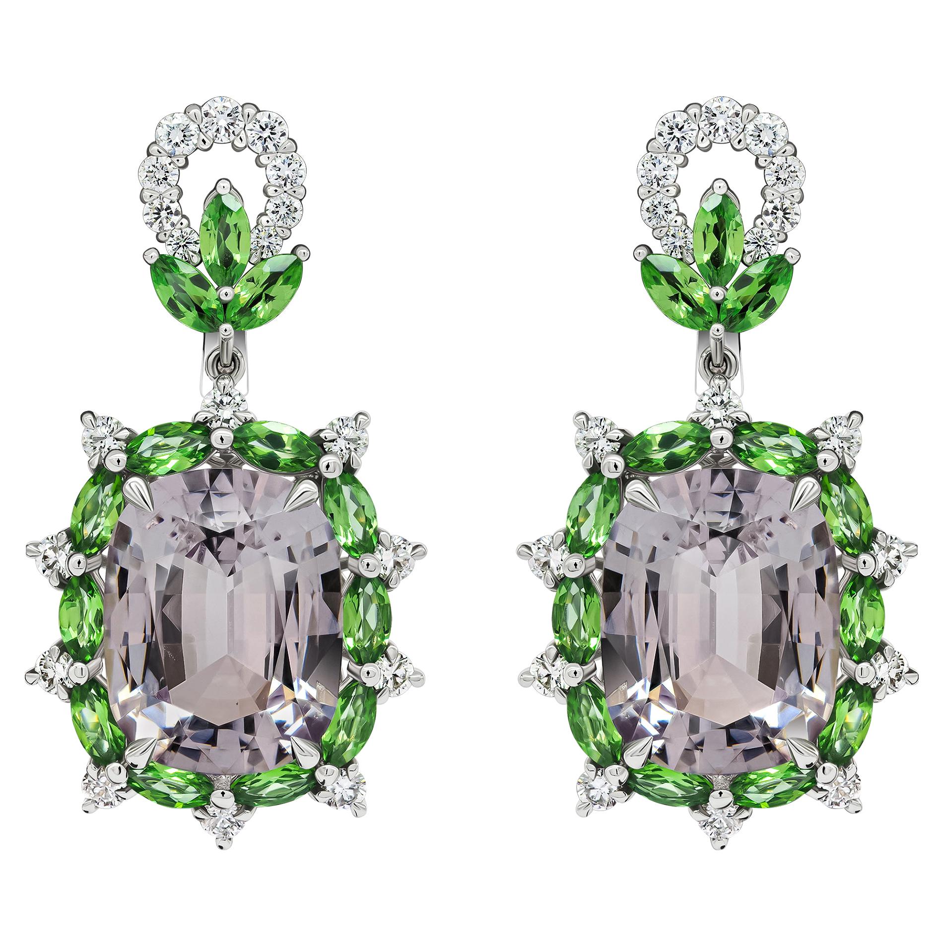 Spinels & Tsavorites Earrings, 18k White Gold and Diamonds Earrings For Sale
