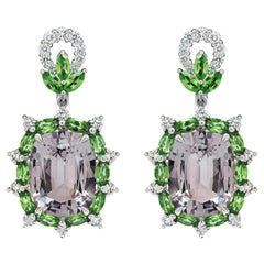 Spinels & Tsavorites Earrings, 18k White Gold and Diamonds Earrings