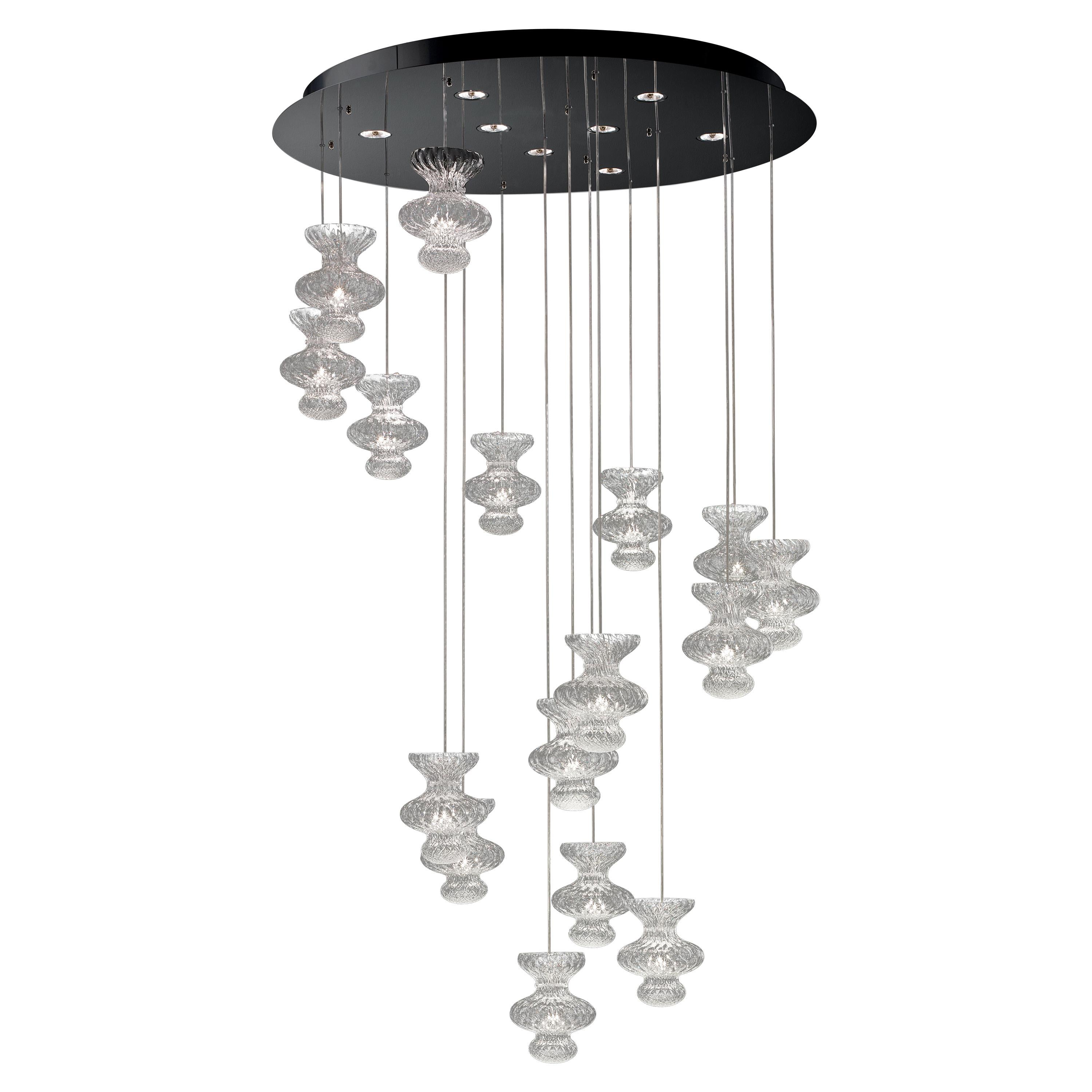Clear (Crystal_CC) Spinn 7219 Suspension Lamp in Glass and Polished Chrome, by Barovier&Toso