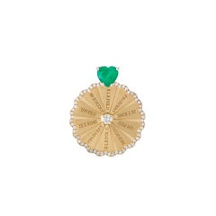 Mozafarian 1 Carat Emerald Heart & Diamond Gold Spinning Marguerite Ring