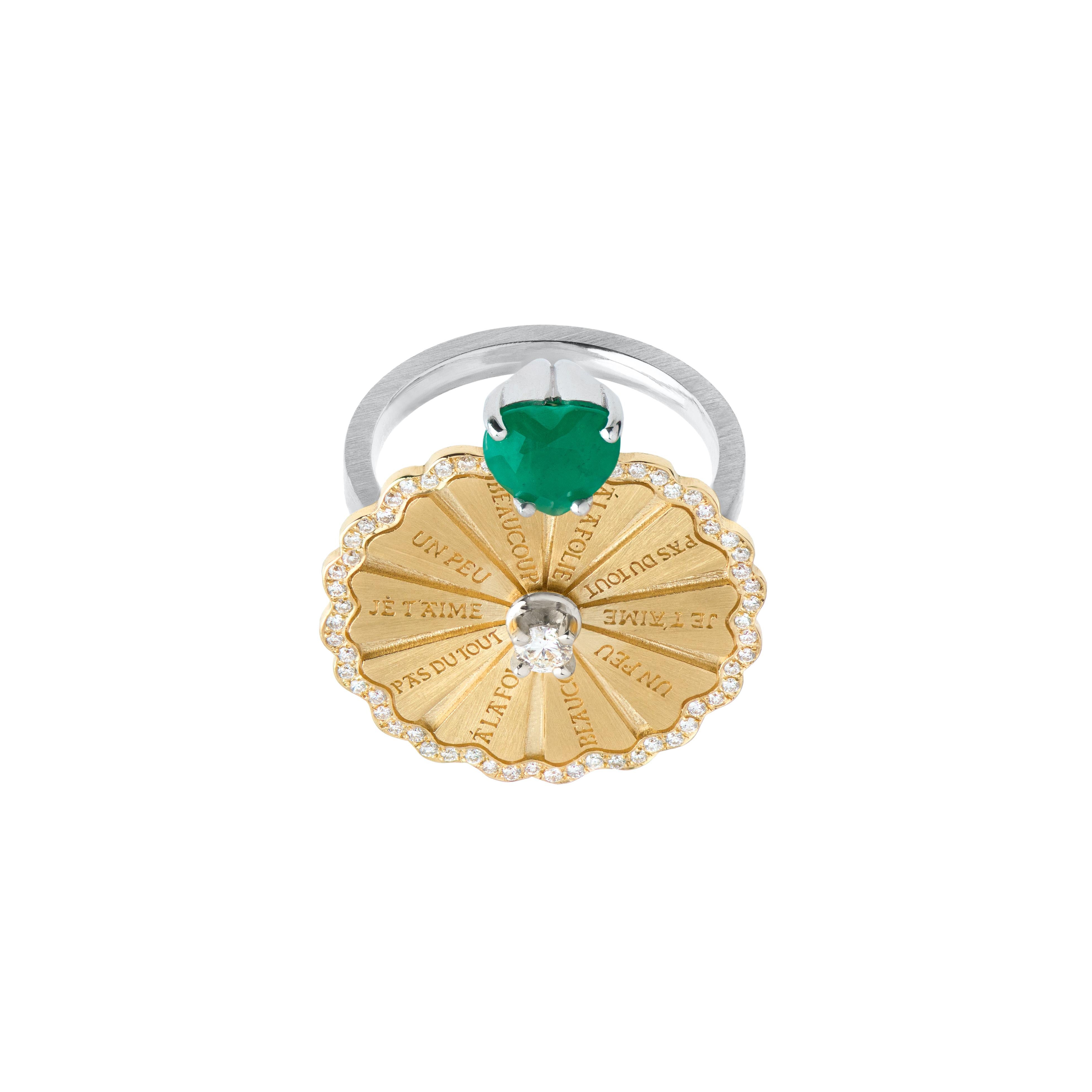 Heart Cut Mozafarian Spinning Marguerite Ring with Emerald Heart For Sale