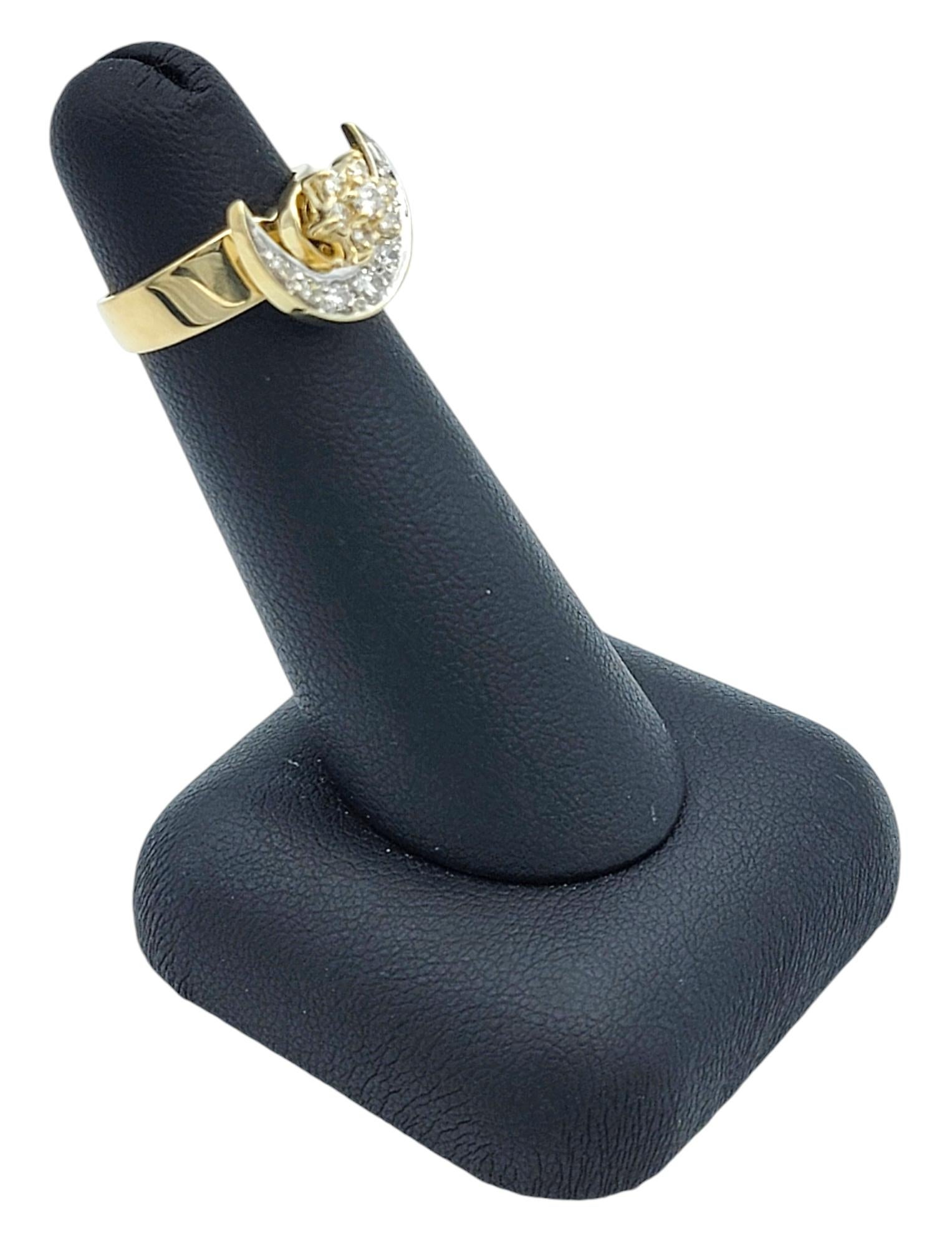 Spinning Moon and Star Celestial Band Ring with Diamonds in 14 Karat Yellow Gold For Sale 5