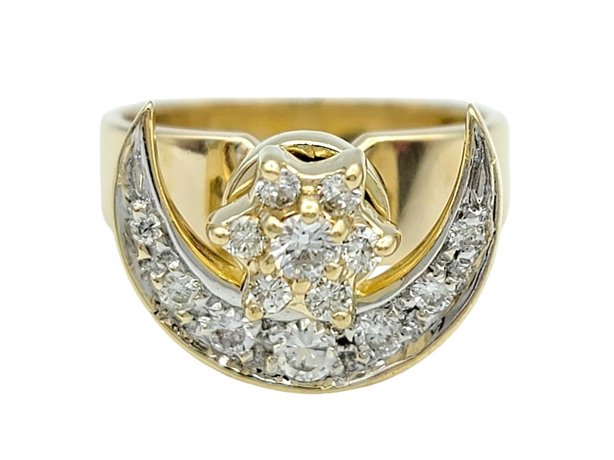 Round Cut Spinning Moon and Star Celestial Band Ring with Diamonds in 14 Karat Yellow Gold For Sale