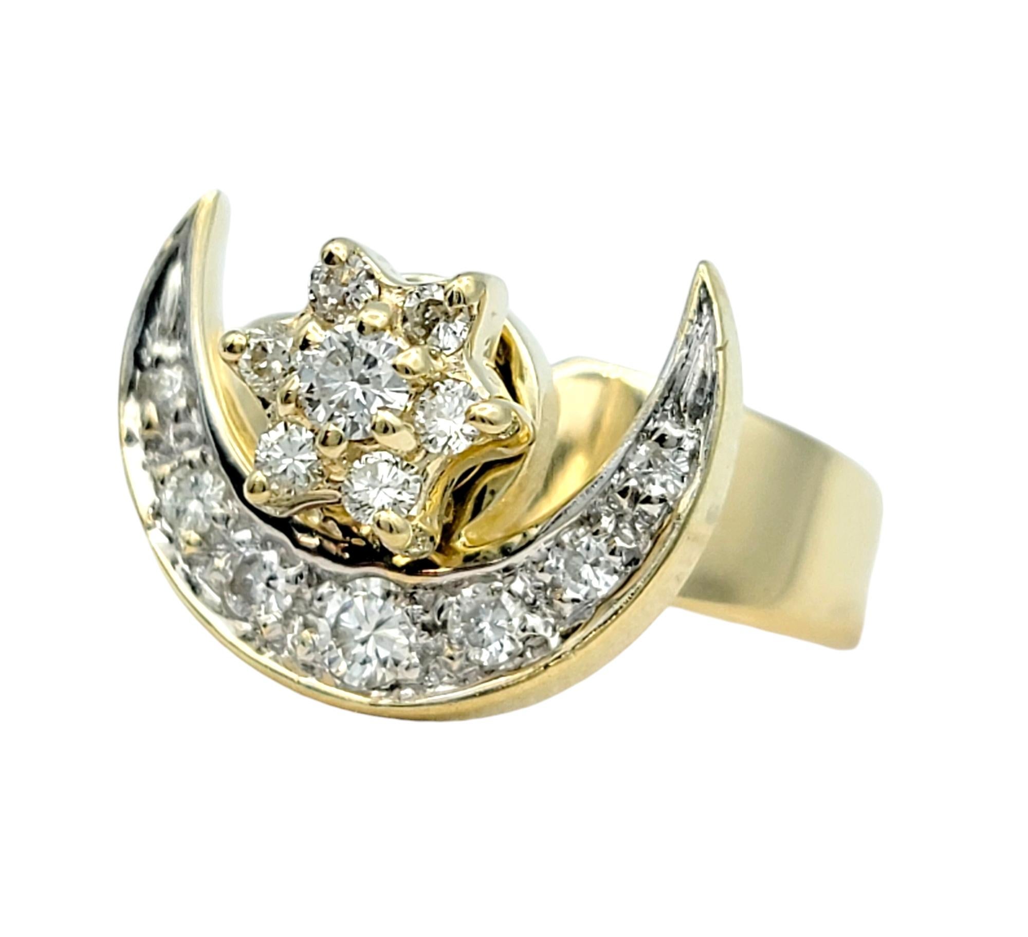 Spinning Moon and Star Celestial Band Ring with Diamonds in 14 Karat Yellow Gold In Good Condition For Sale In Scottsdale, AZ