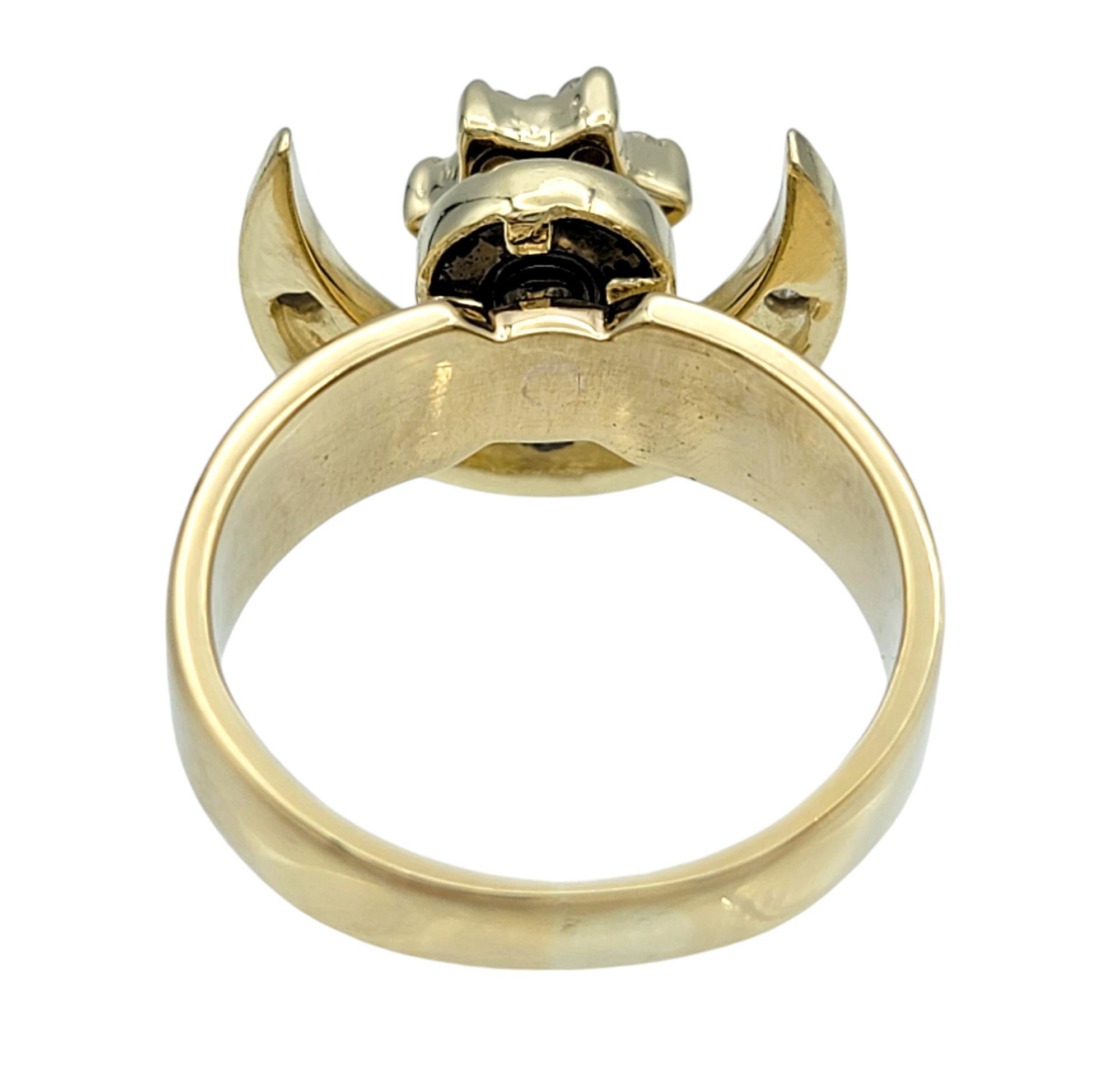 Spinning Moon and Star Celestial Band Ring with Diamonds in 14 Karat Yellow Gold For Sale 1
