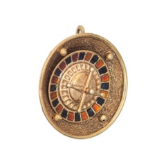 Spinning Roulette Wheel Charm Vintage 14k Gold Pendant Casino Gambling Jewelry