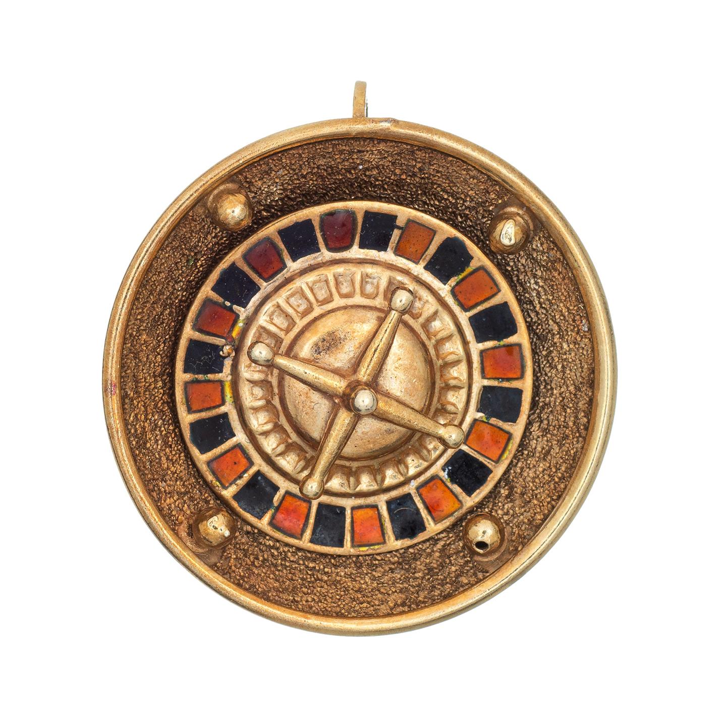 Spinning Roulette Wheel Charm Vintage 14k Gold Pendant Casino Gambling Jewelry