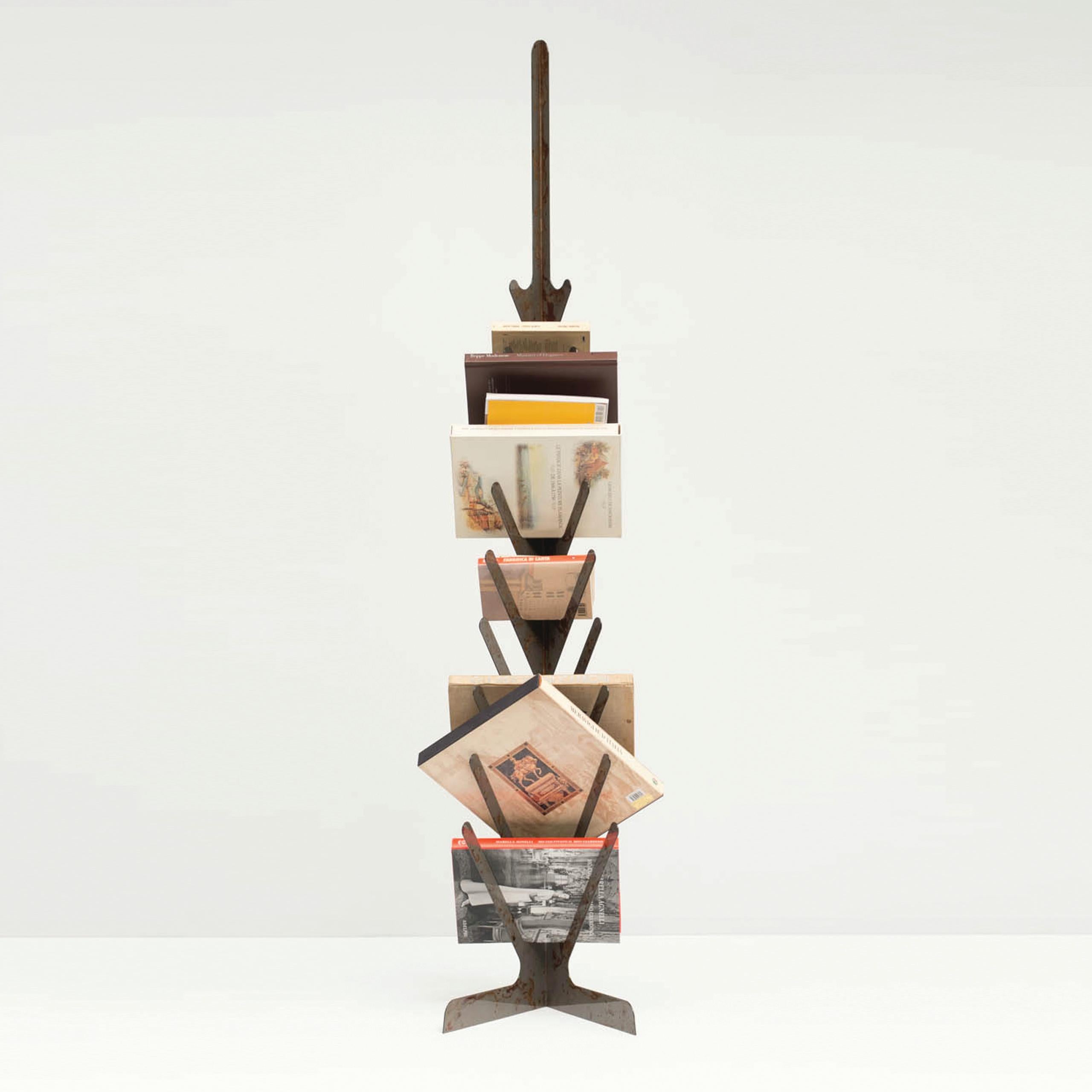 Modern Spino Stand Alone Bookshelf / Coat Hanger in Hand Treated Iron by Mario Milana For Sale