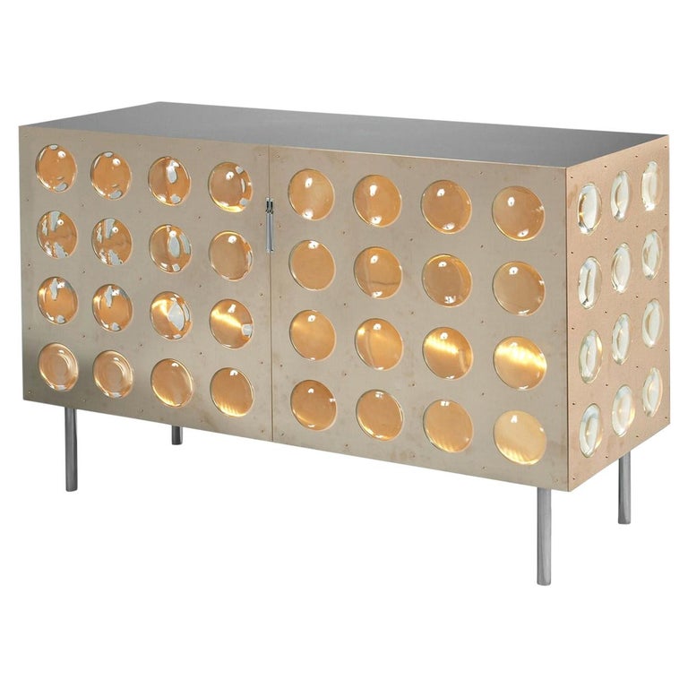 SPINOZA Sideboard. Red copper and custom glass lenses. by Patrick Naggar For Sale