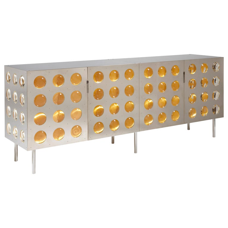 Spinoza Sideboard.  Nickel-plated brass and custom glass lenses.  Patrick Naggar For Sale