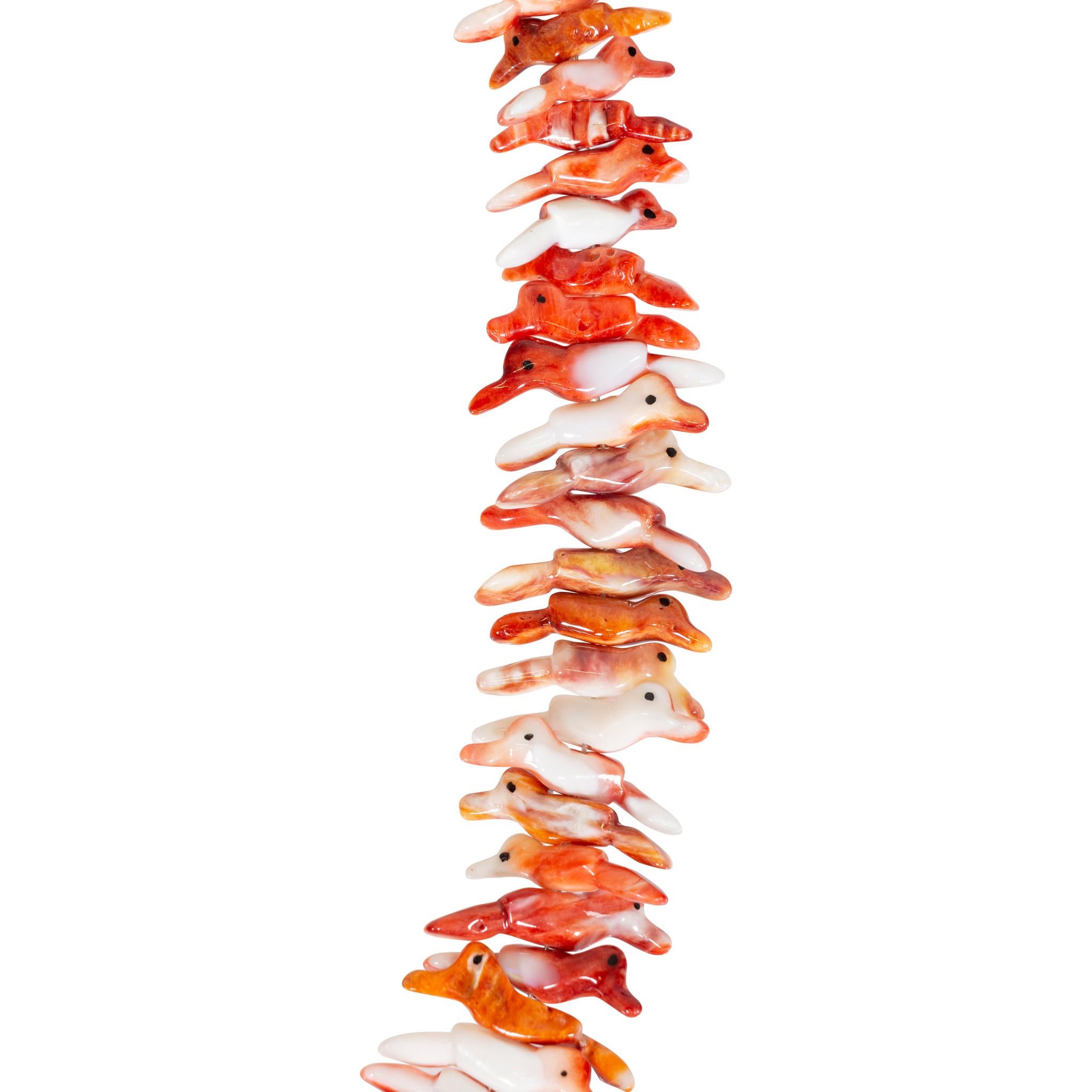 Bellissima collana fetish di ostriche spinose arancione rossastro e orecchini di uccelli impilati. Ideale per gli appassionati di ostriche spinose, per i collezionisti di collane fetish o per tutti coloro che amano un pezzo di gioielleria dei nativi