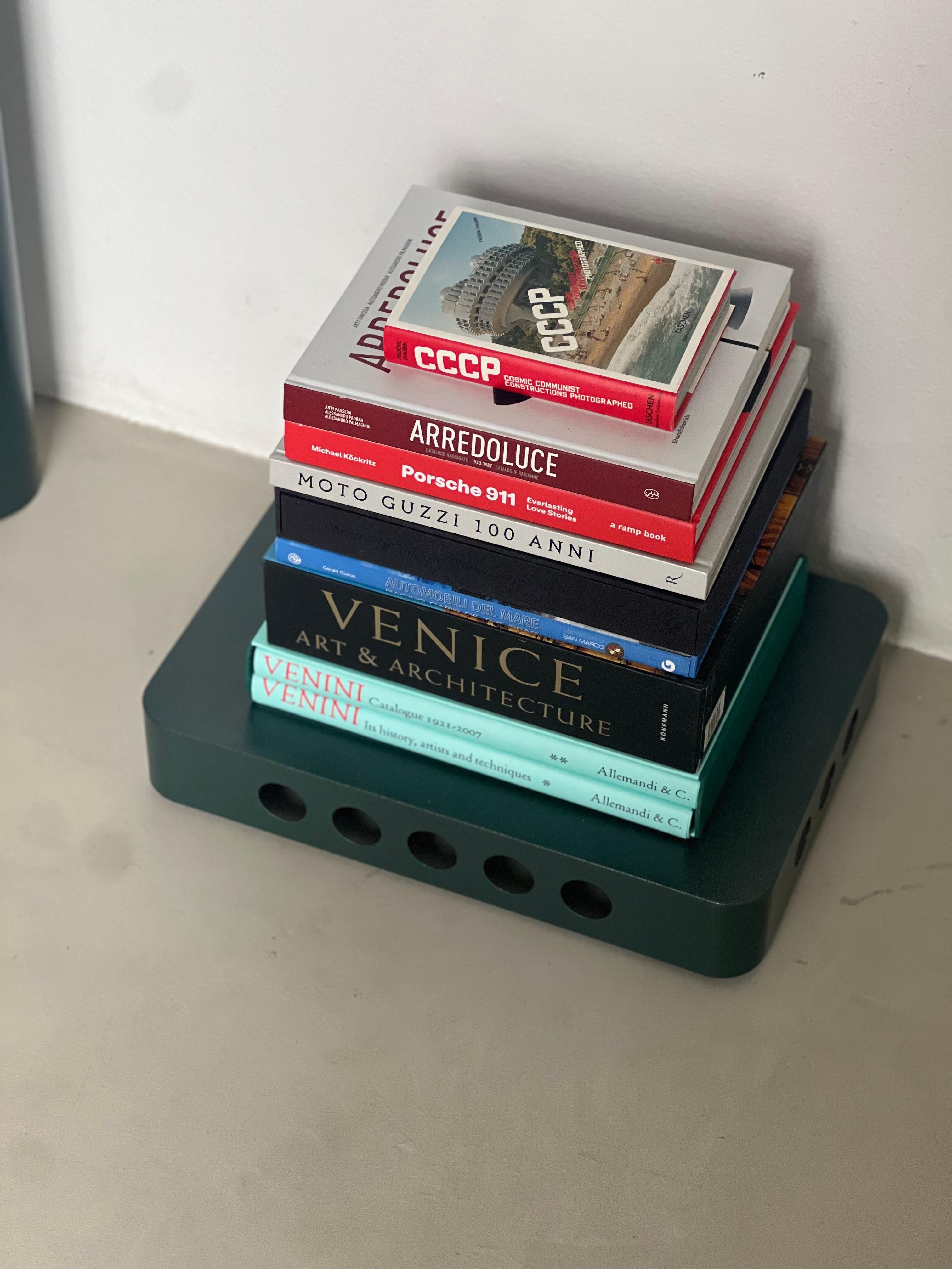 Modern Spinzi Bookboard on wheels , contemporary and minimal Portable Book Shelf, Green For Sale