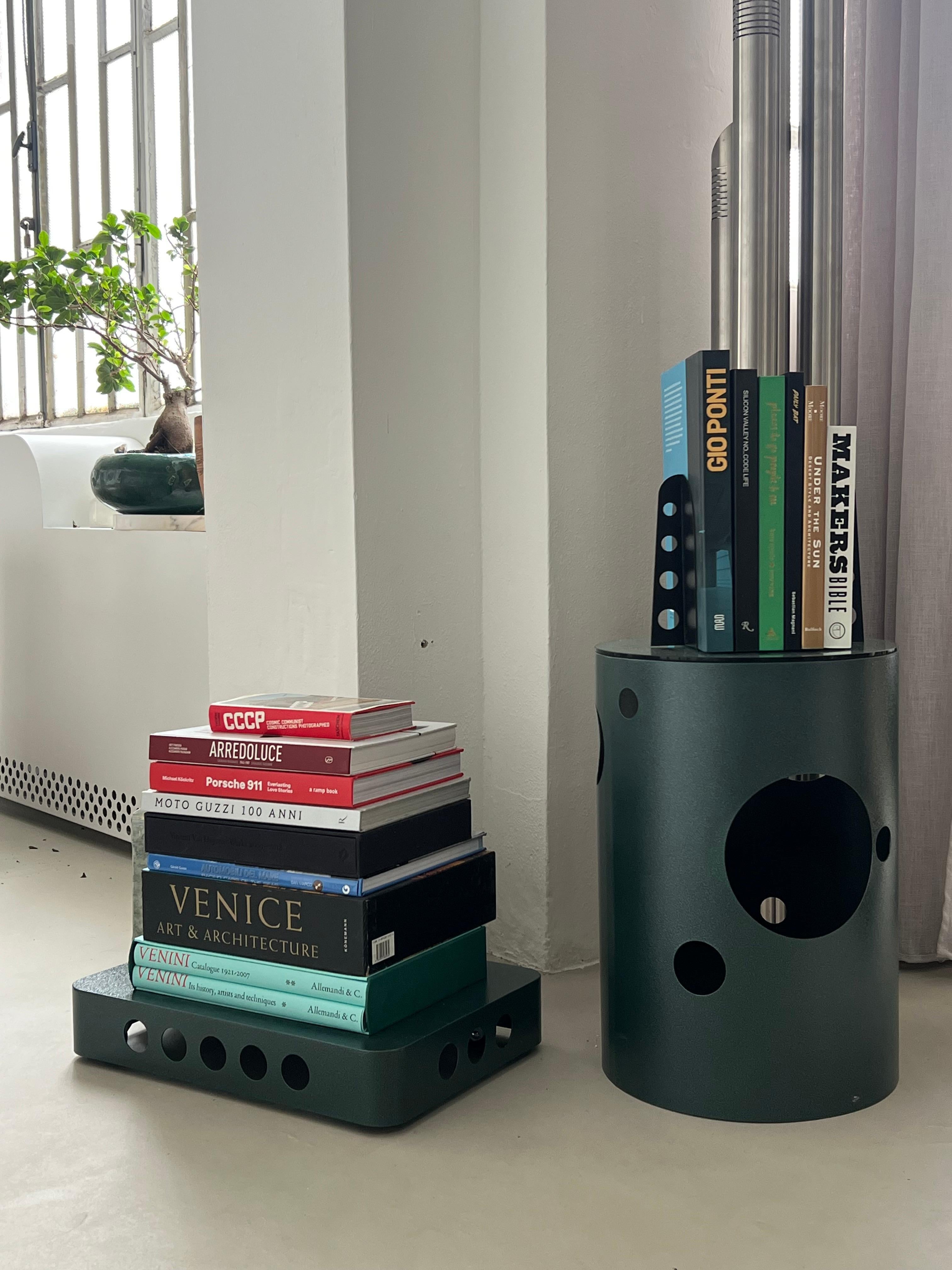 Contemporary Spinzi Bookboard on wheels , contemporary and minimal Portable Book Shelf, Green For Sale