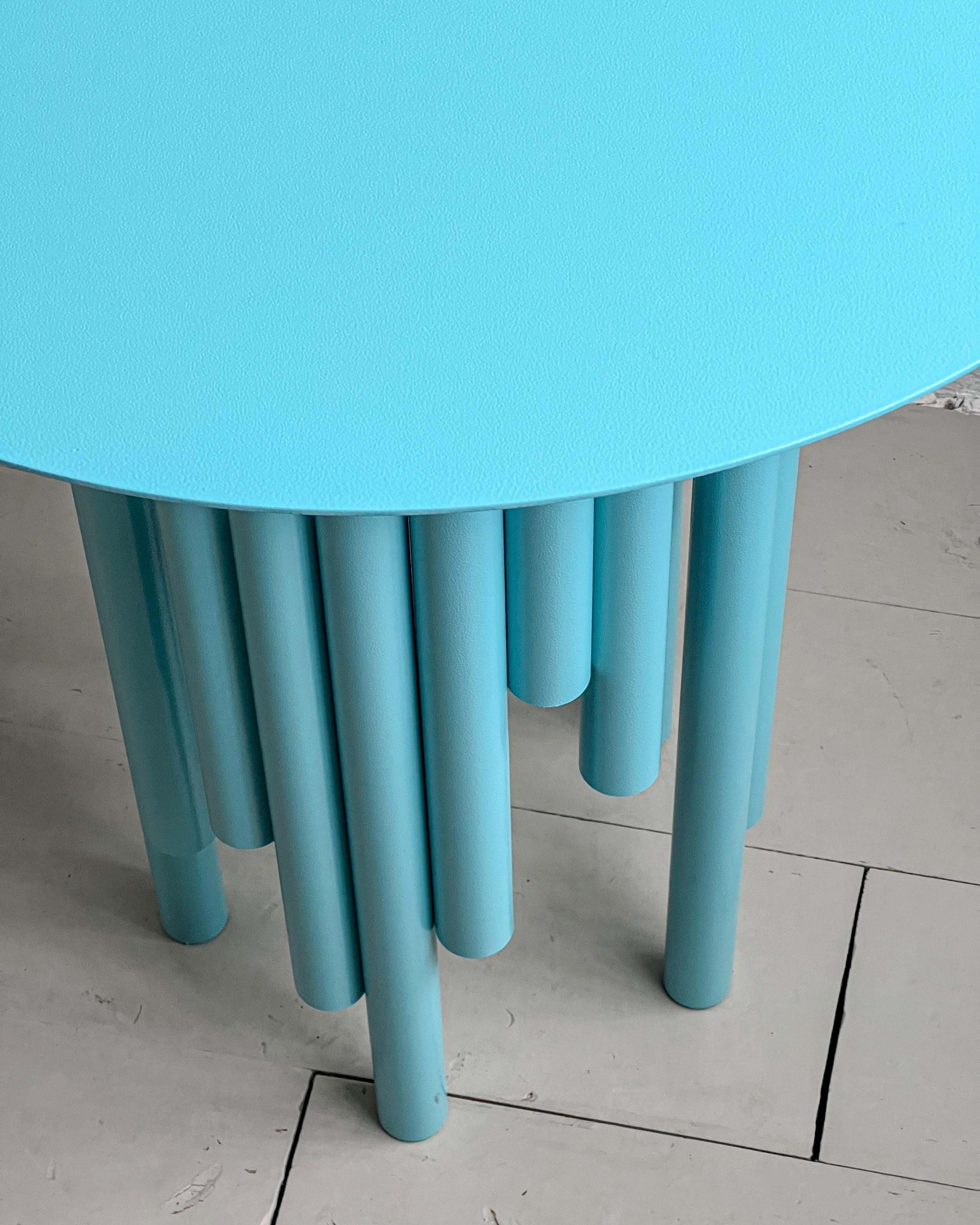 Metal Round Dining Table / Kitchen Table / Tea Table / Entryway Table in Tiffany Blue For Sale