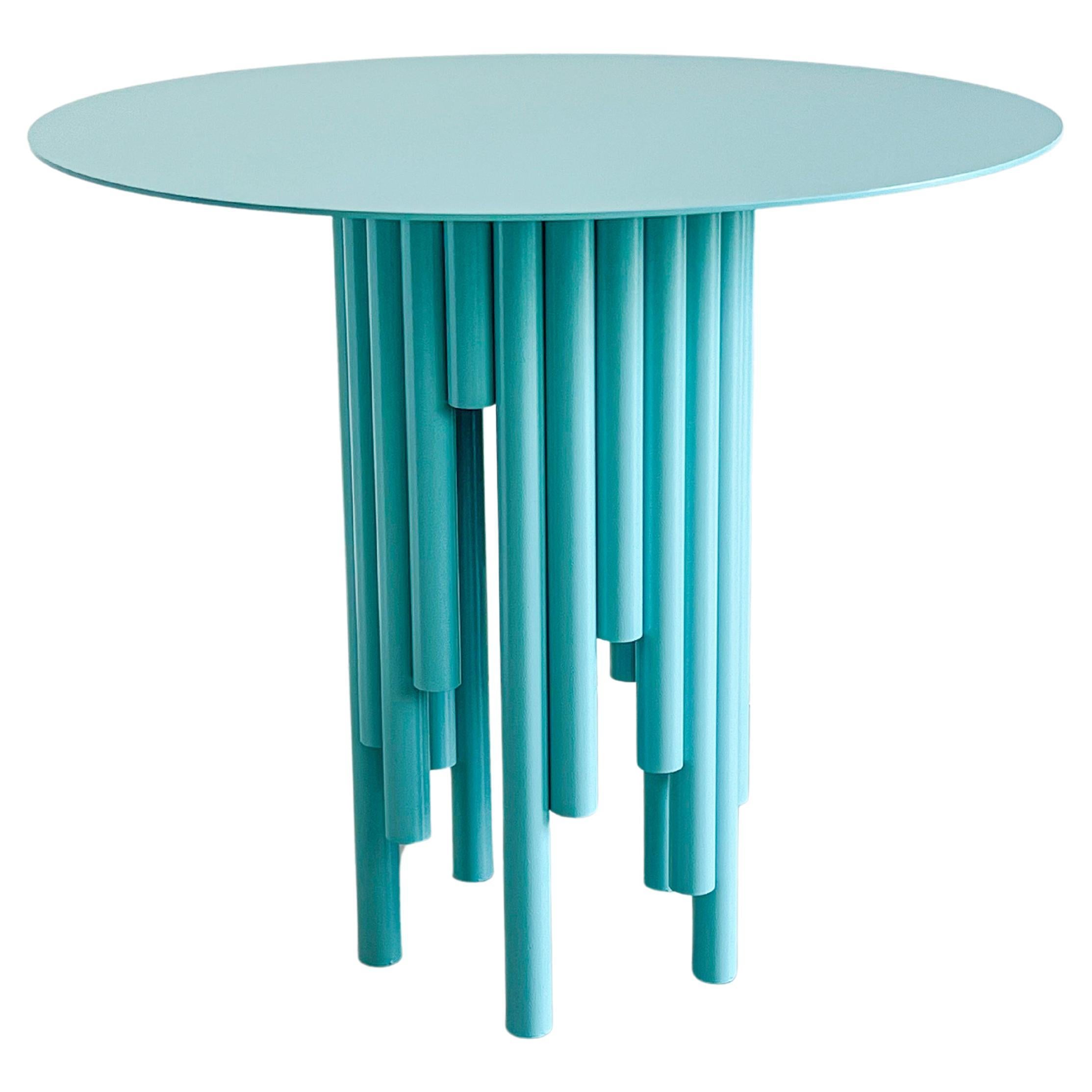Round Dining Table / Kitchen Table / Tea Table / Entryway Table in Tiffany Blue For Sale