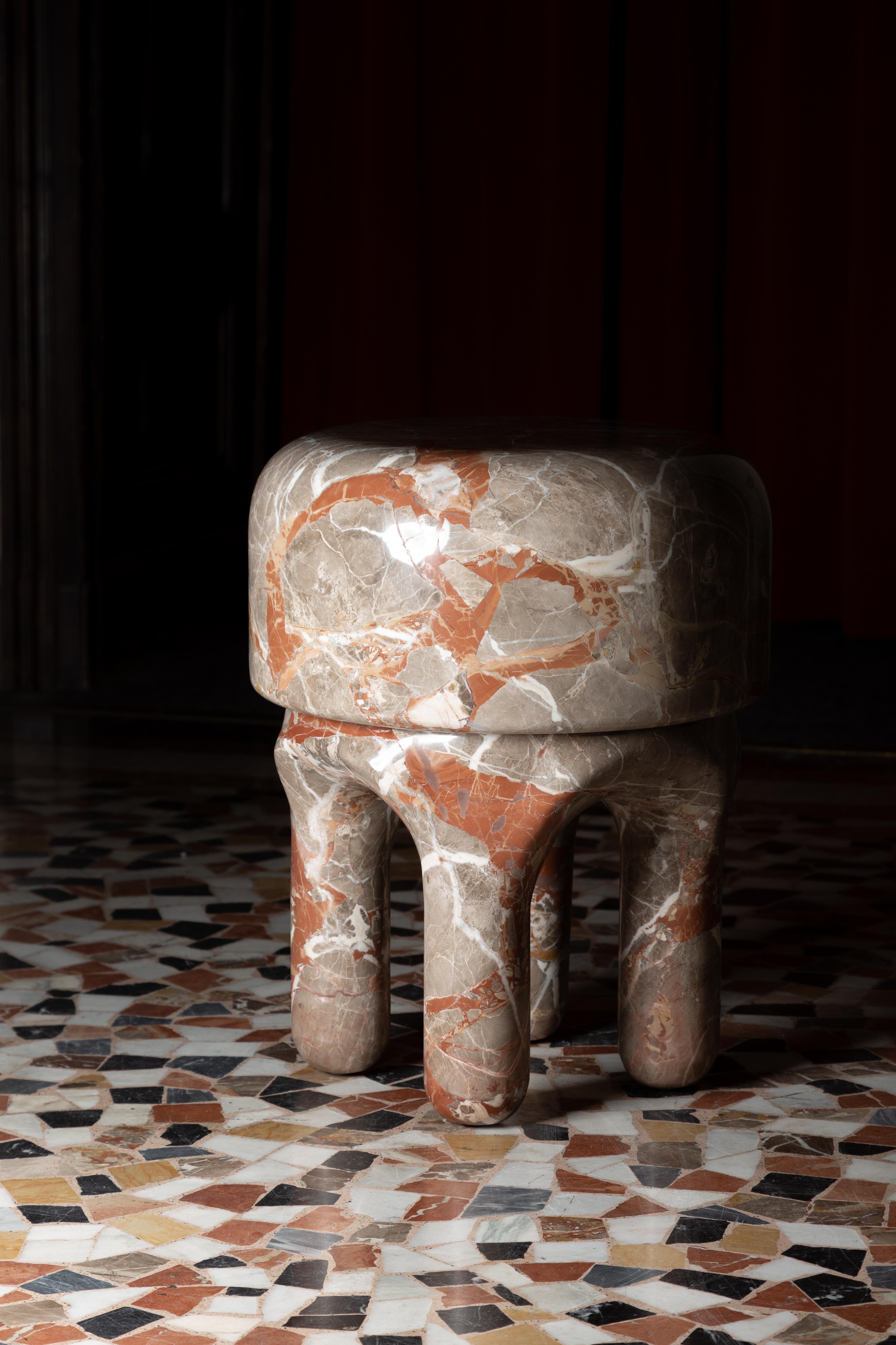 Modern Sculptural Stool in Marble, Italian Collectible Design