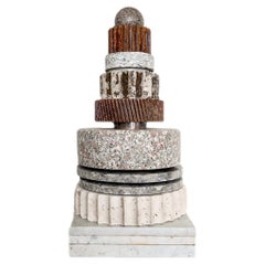 Spinzi Totem Sculpture in Stone and Metal