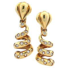 Spiral 18kt yellow Gold Dangling Earrings with Diamonds