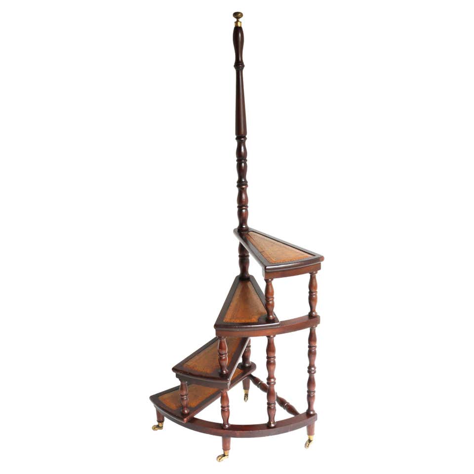 Big Library Stairs Mid-20th Century Library Steps Ladder Carved Wood ...