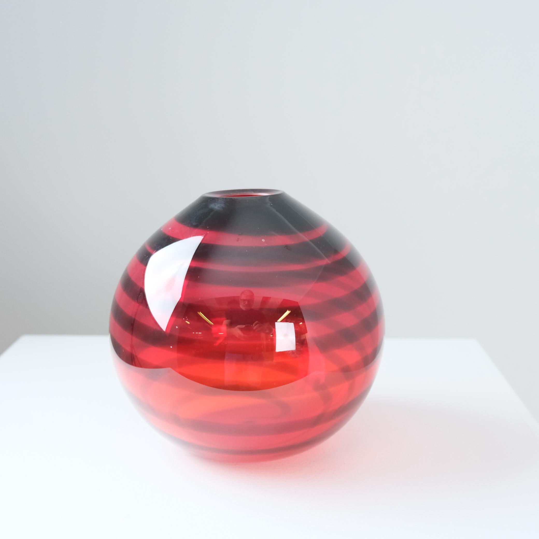 A very rare vase in red and black by contemporary Finnish designer Brita Flander and Nuutajärvi blower Timo Niekka designed and made for the opening of the Marimekko store in Kamppi Helsinki. 20 pieces were ever made of this series especially for