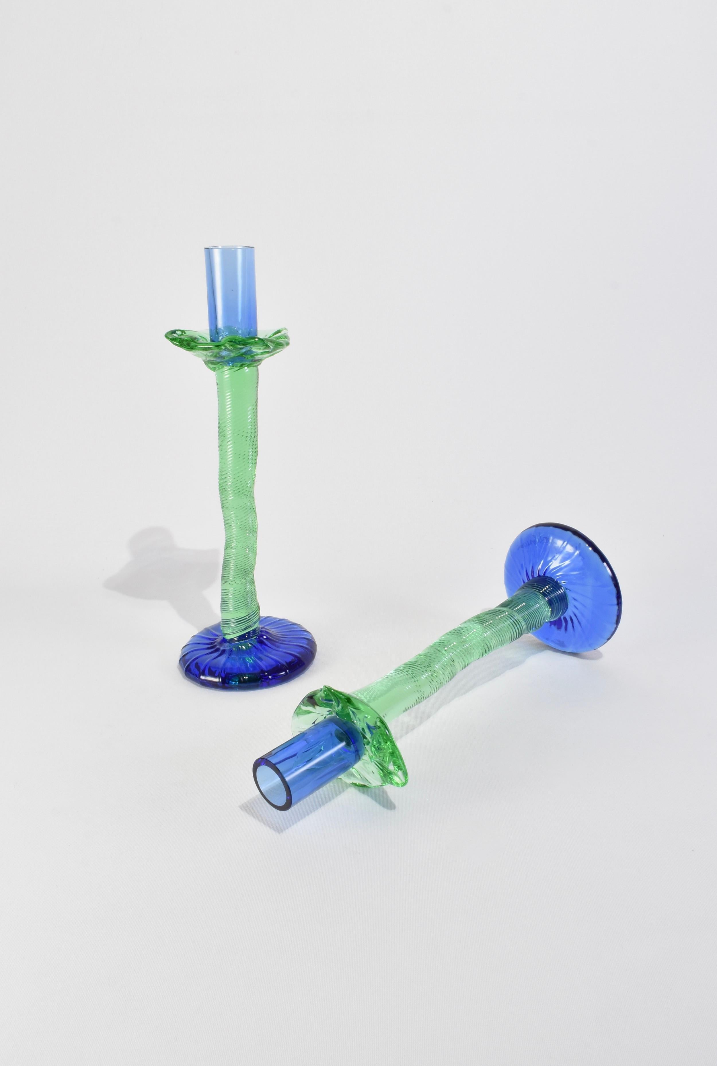 Hand-Crafted Spiral Blown Glass Candleholders