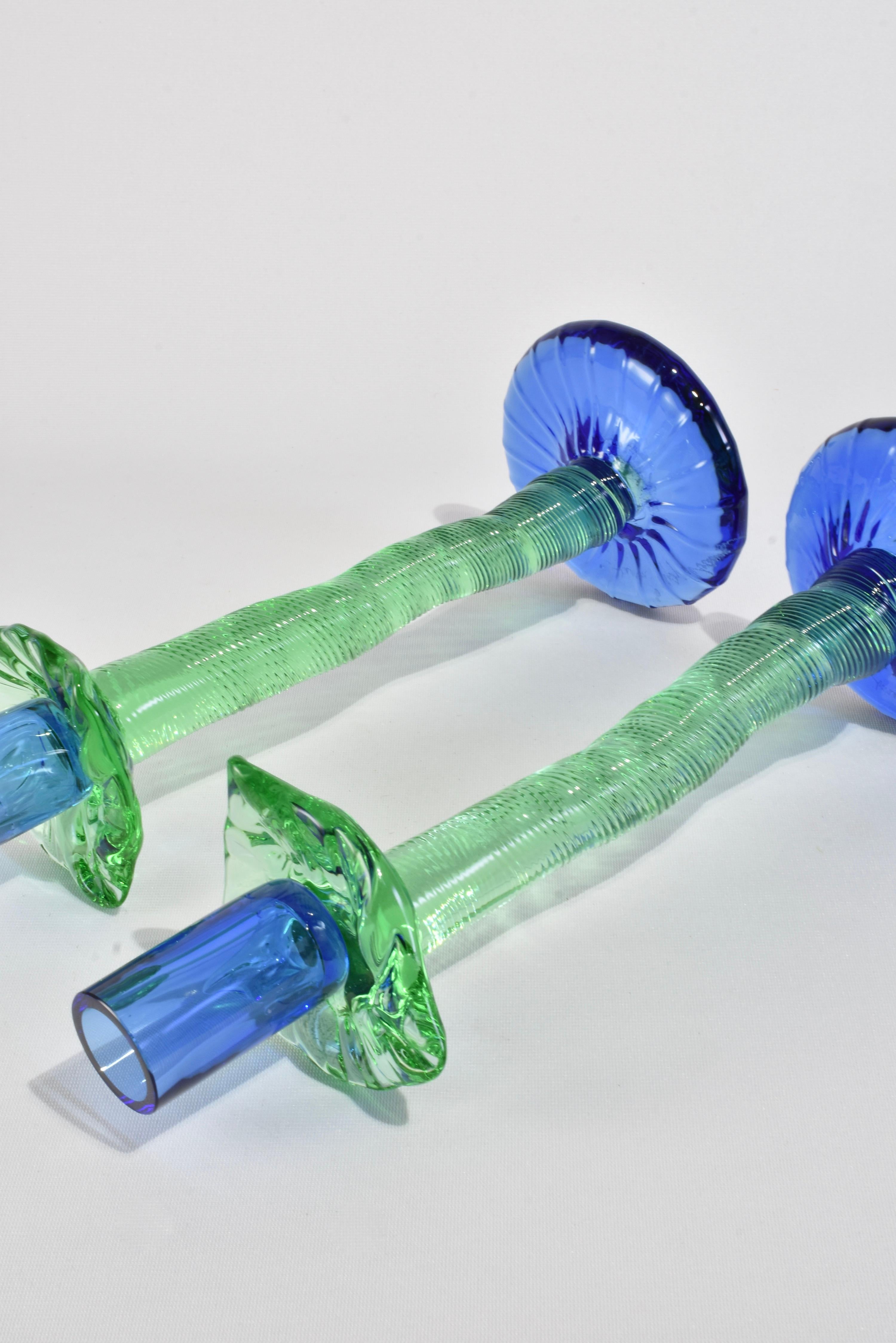 Spiral Blown Glass Candleholders In Excellent Condition In Richmond, VA