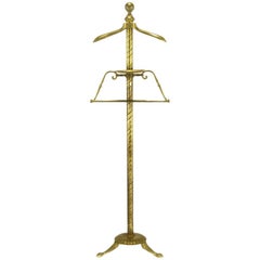 Spiral Brass Valet With Brass Ball Finial & Tray On Tripod Base