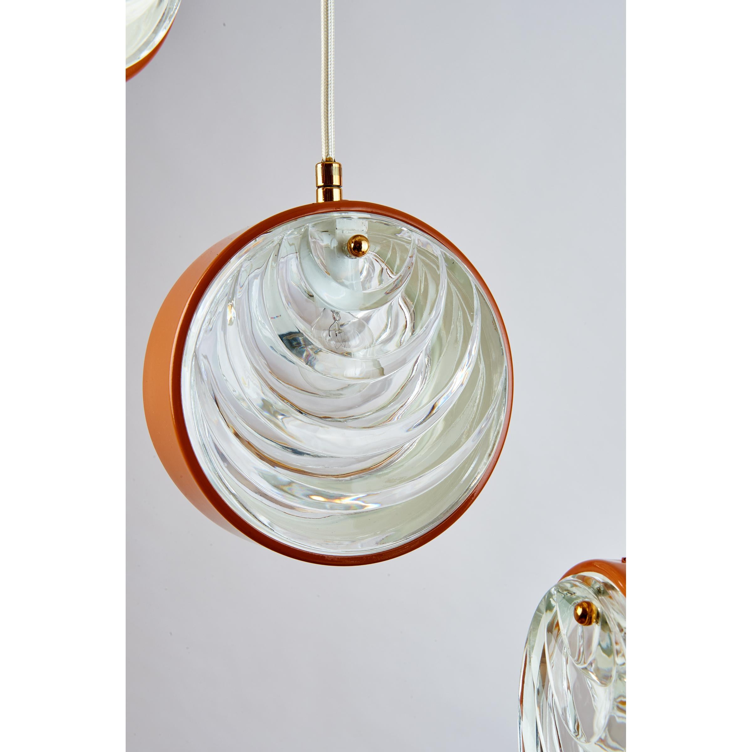 Mid-20th Century Spiral Cascading Chandelier with Glass Shades, Italy, 1960s For Sale