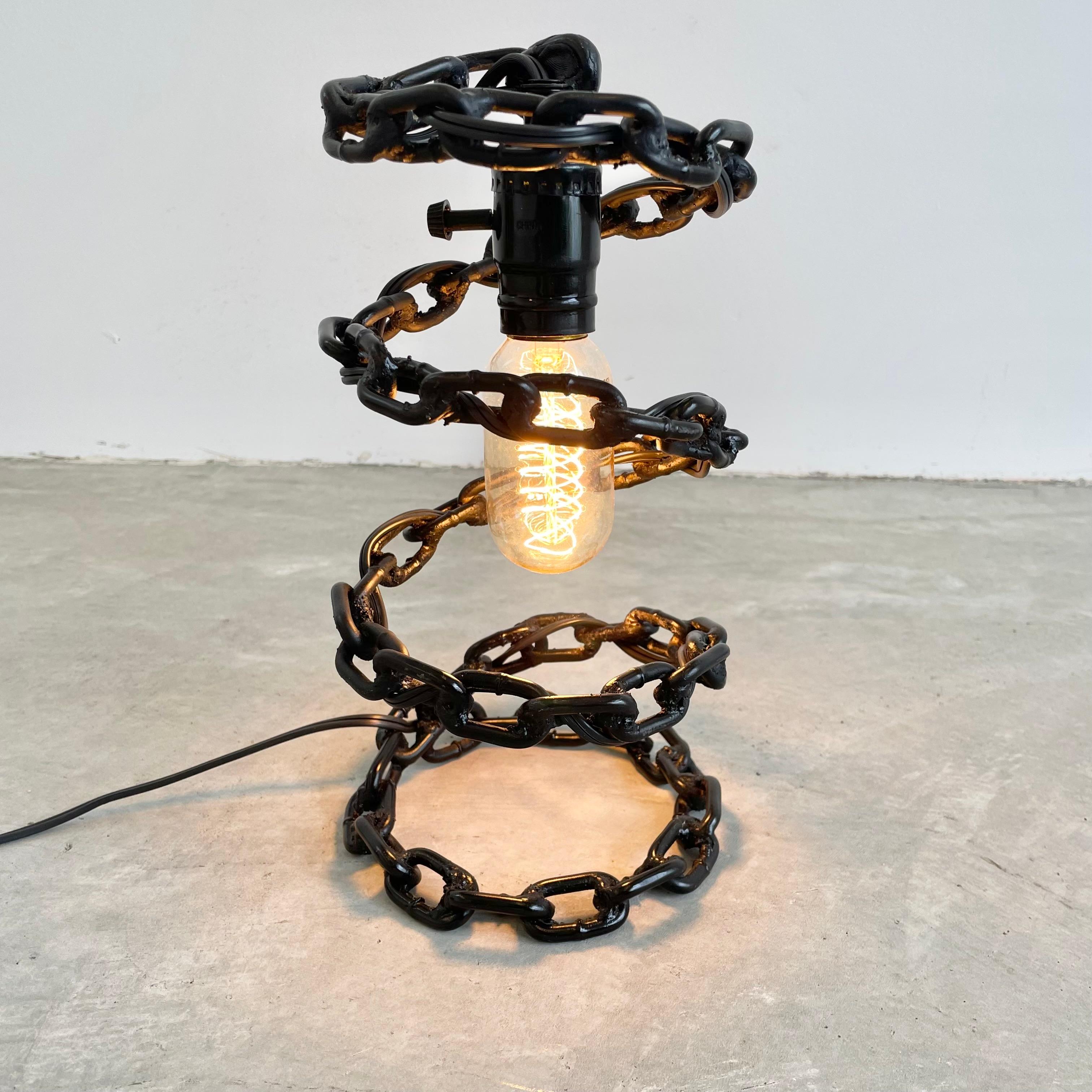 Brutalist Spiral Chain Link Table Lamp, 2000s USA