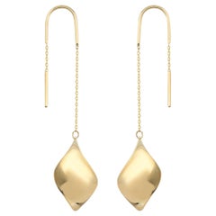 Spiral Chain Threader Earrings in 14K Solid Yellow Gold