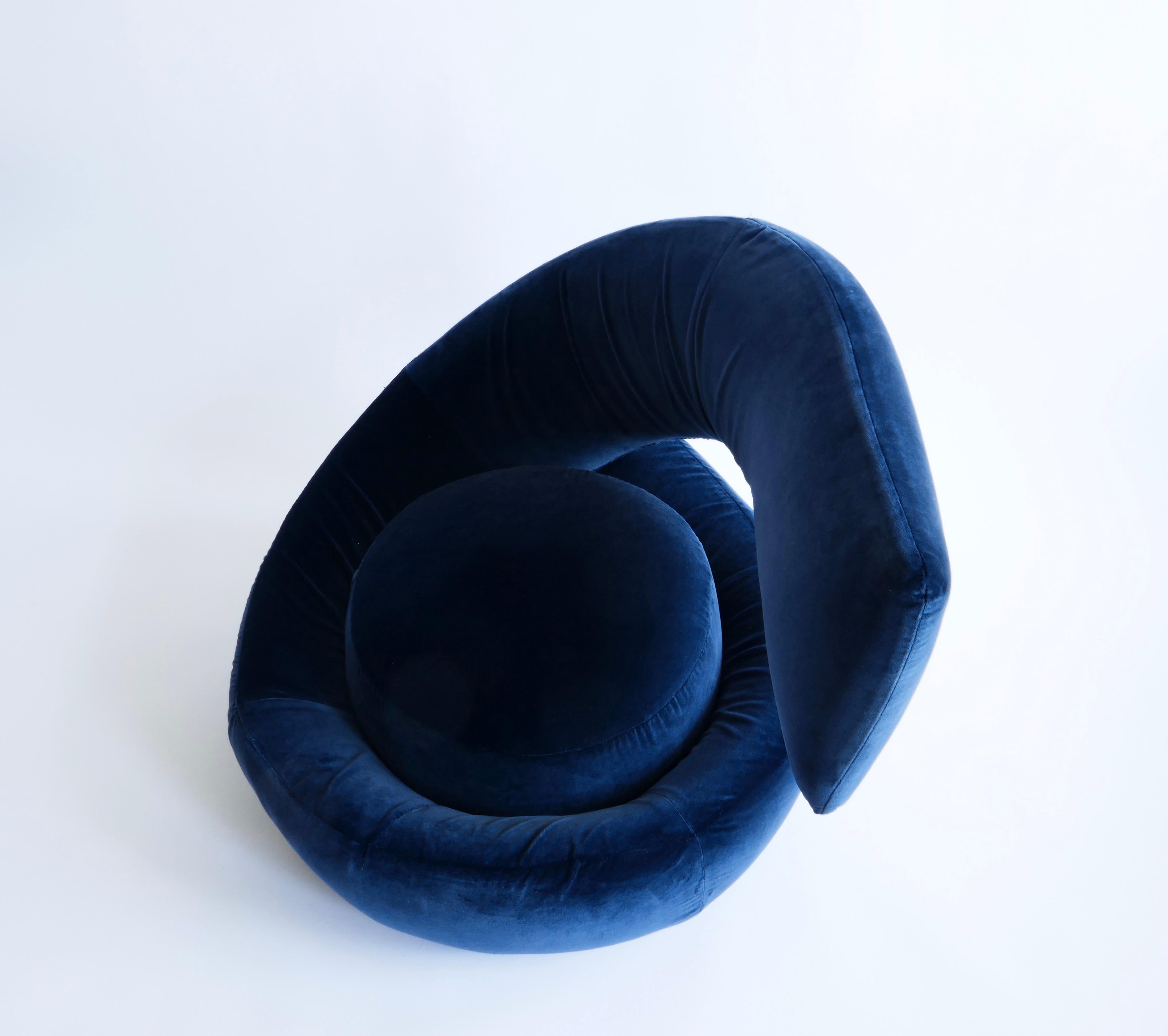 Spiral Chair in Blue Velvet Fabric Attributed to Marzio Cecchi, Italy, 1970s 5