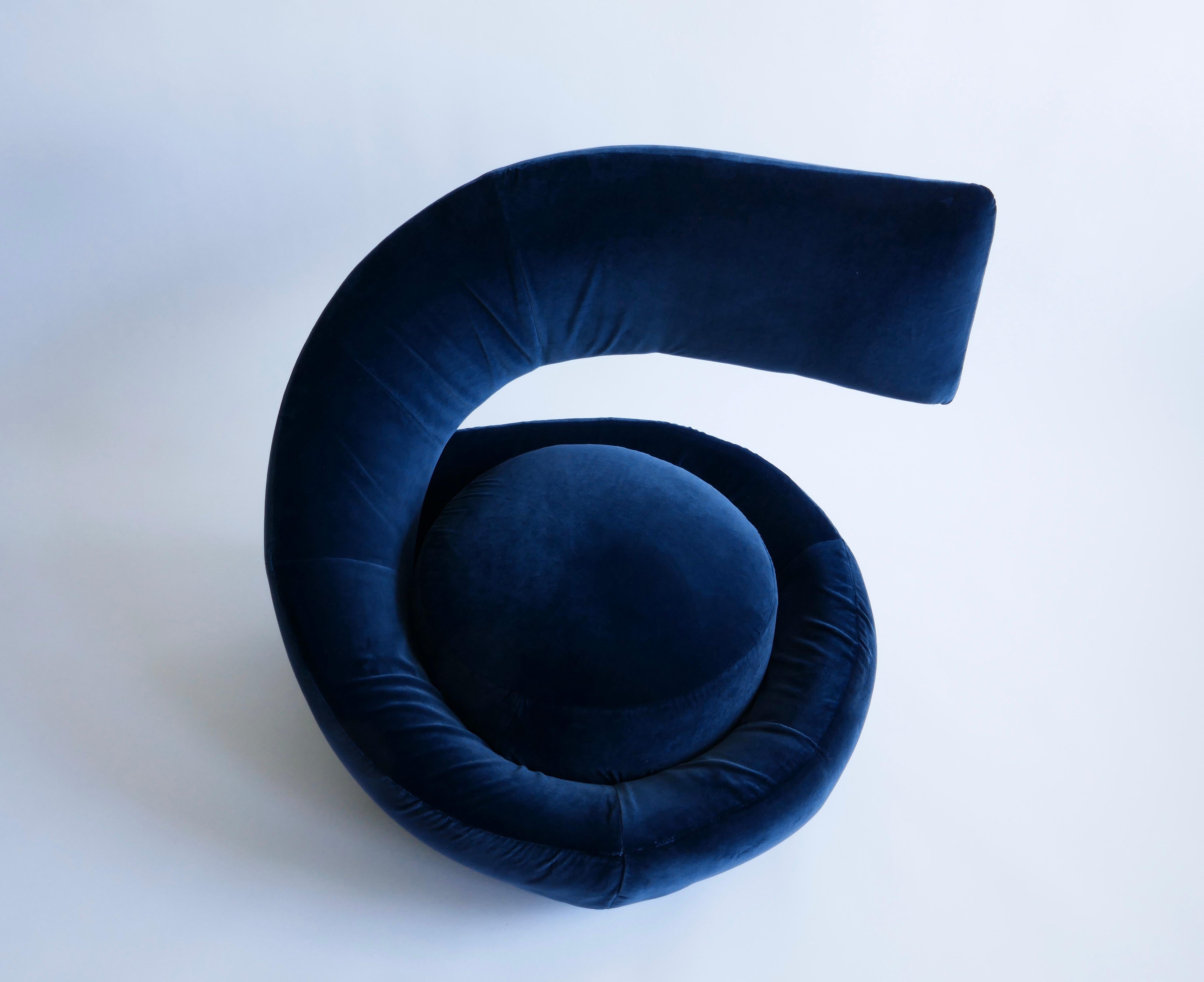Spiral Chair in Blue Velvet Fabric Attributed to Marzio Cecchi, Italy, 1970s 7