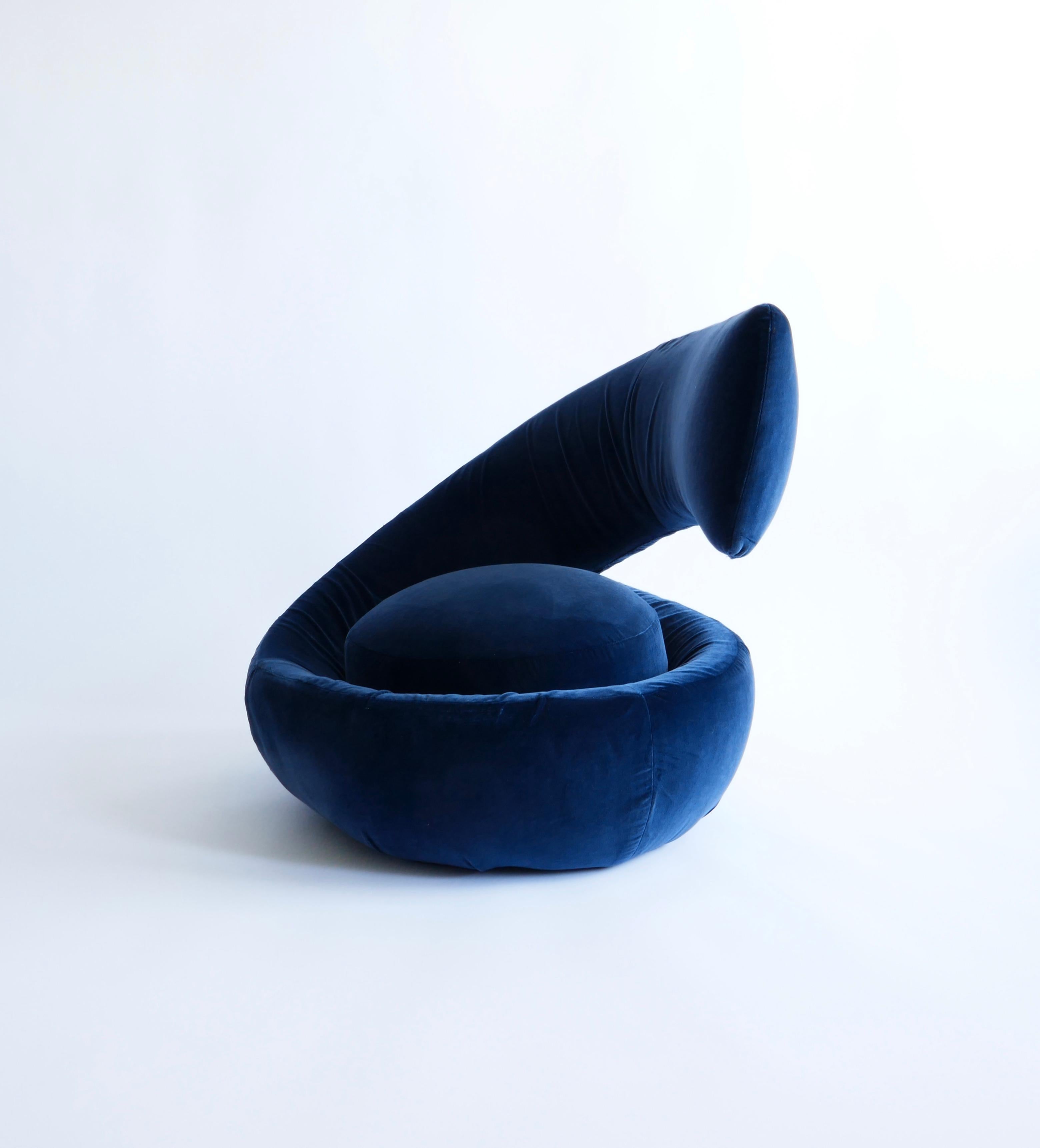 Italian Spiral Chair in Blue Velvet Fabric Attributed to Marzio Cecchi, Italy, 1970s