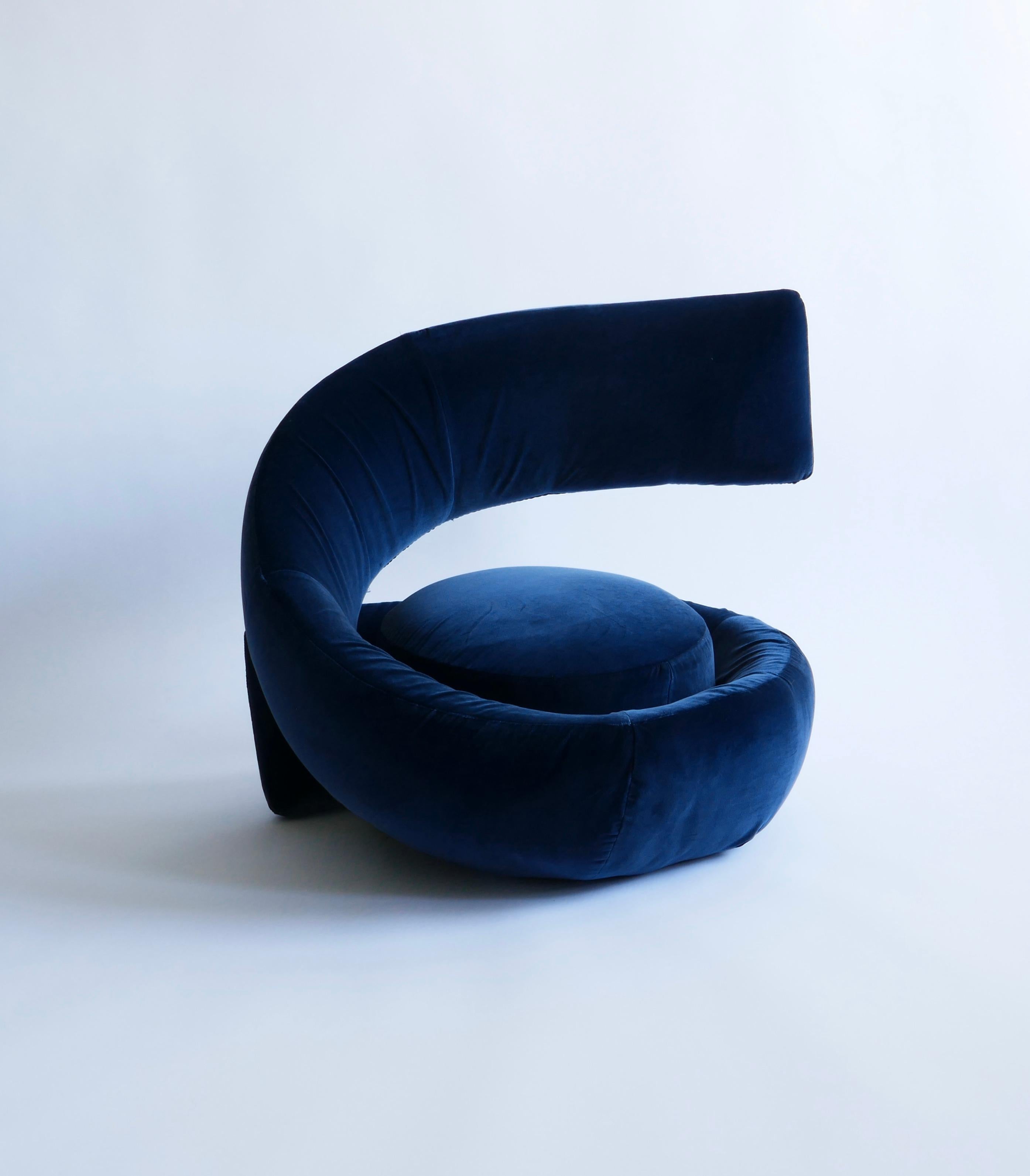 Spiral Chair in Blue Velvet Fabric Attributed to Marzio Cecchi, Italy, 1970s 2