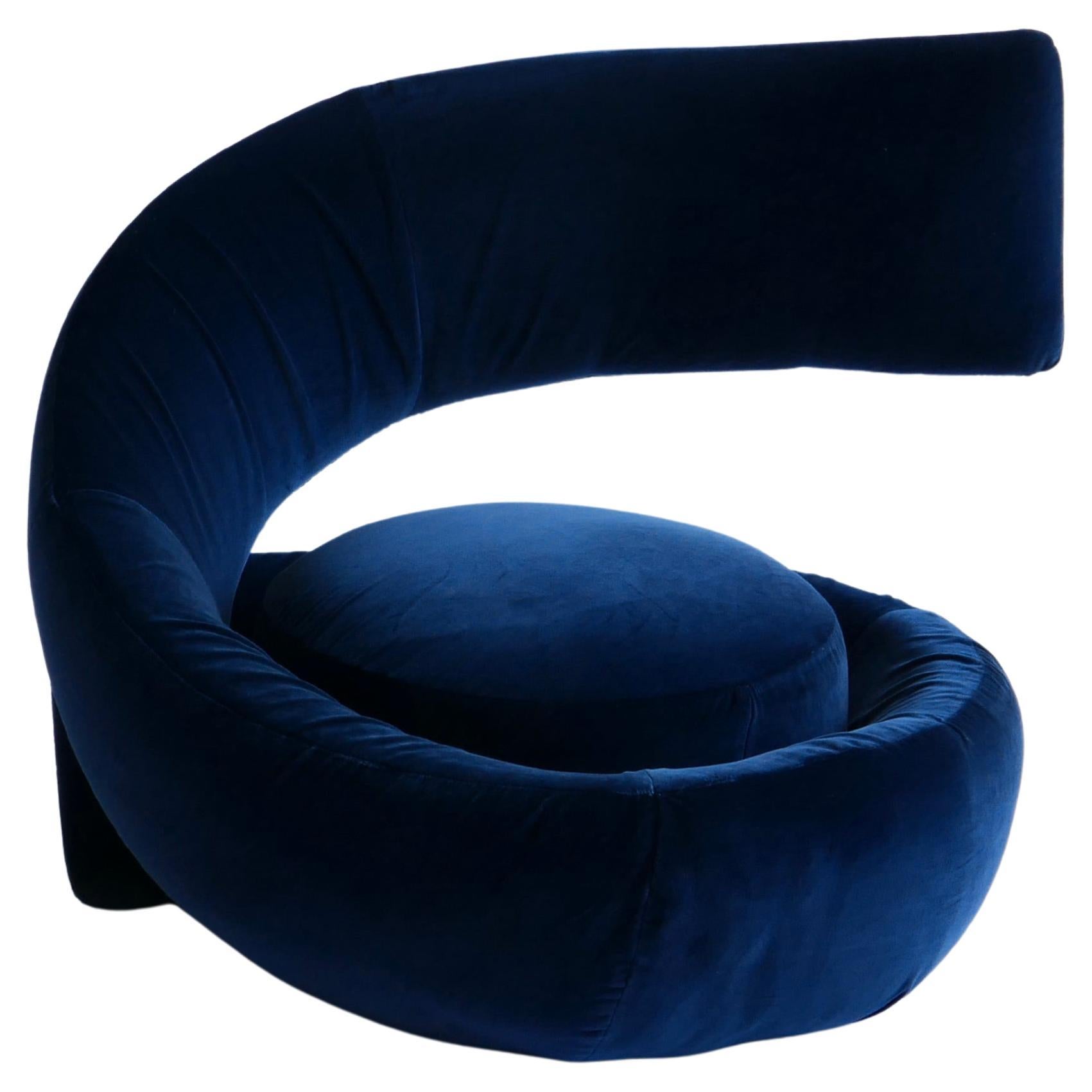 Spiral Chair in Blue Velvet Fabric Attributed to Marzio Cecchi, Italy, 1970s