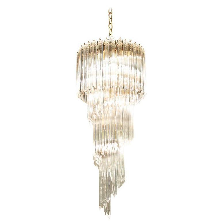 Stunning Italian Spiral Chandelier with Glass Prisms 1960s For Sale