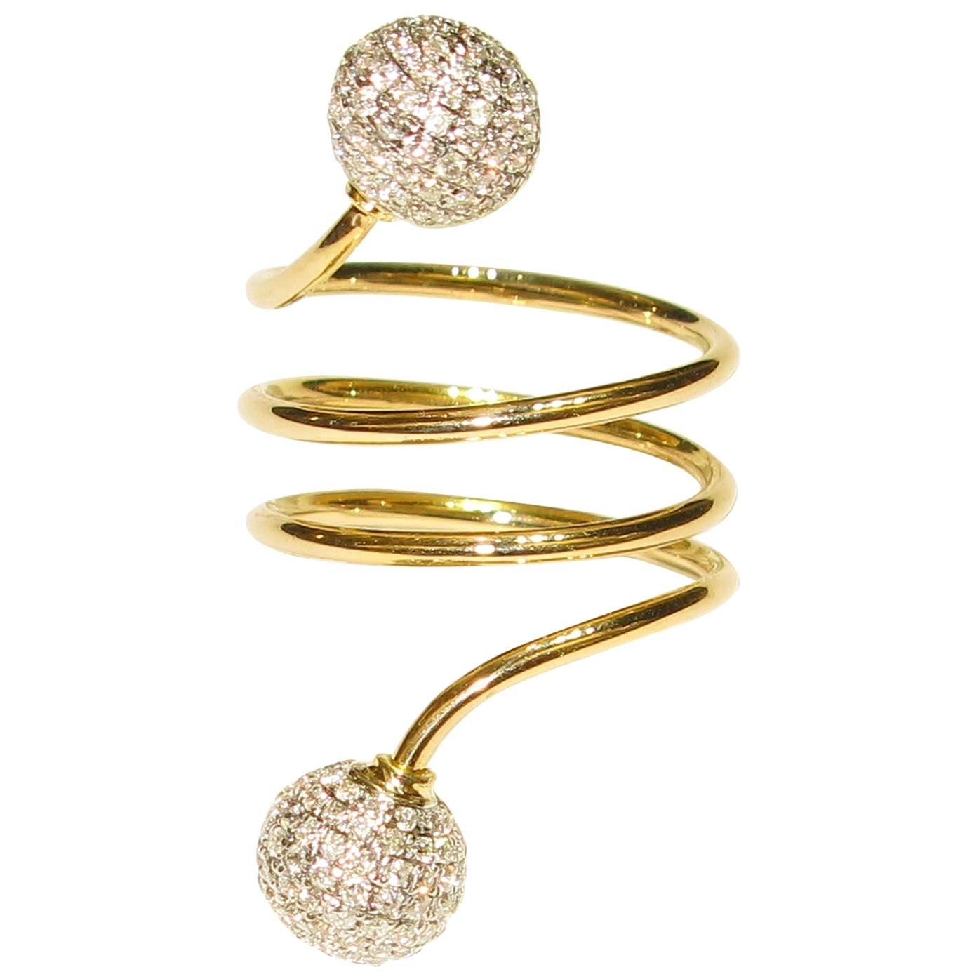 For Sale:  Spiral Diamond 18 Karat Yellow Gold Ring
