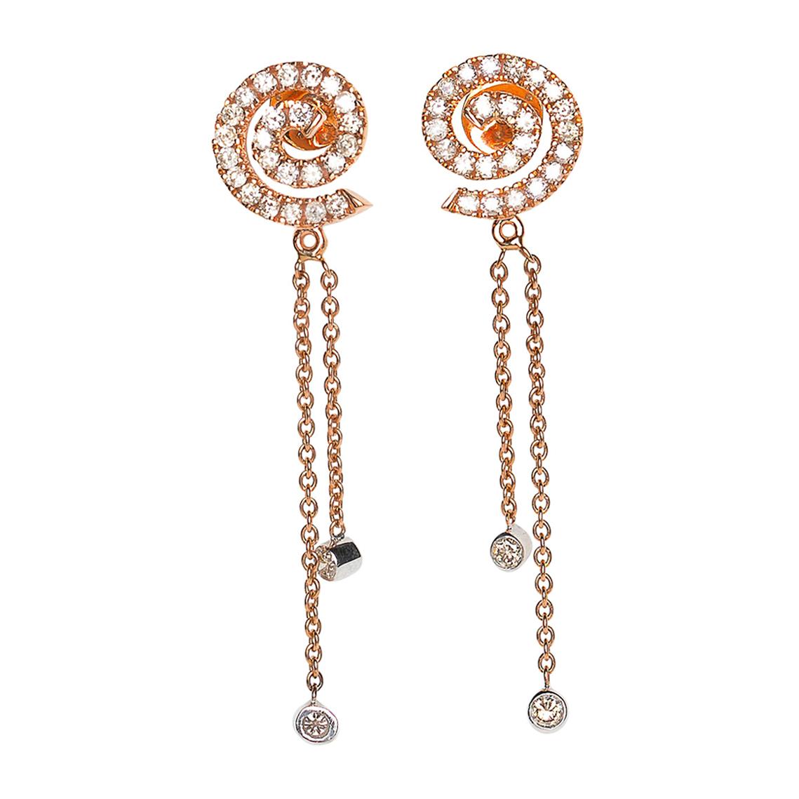 Spiral Diamond Fringe Earrings in 18 Karat Rose Gold For Sale