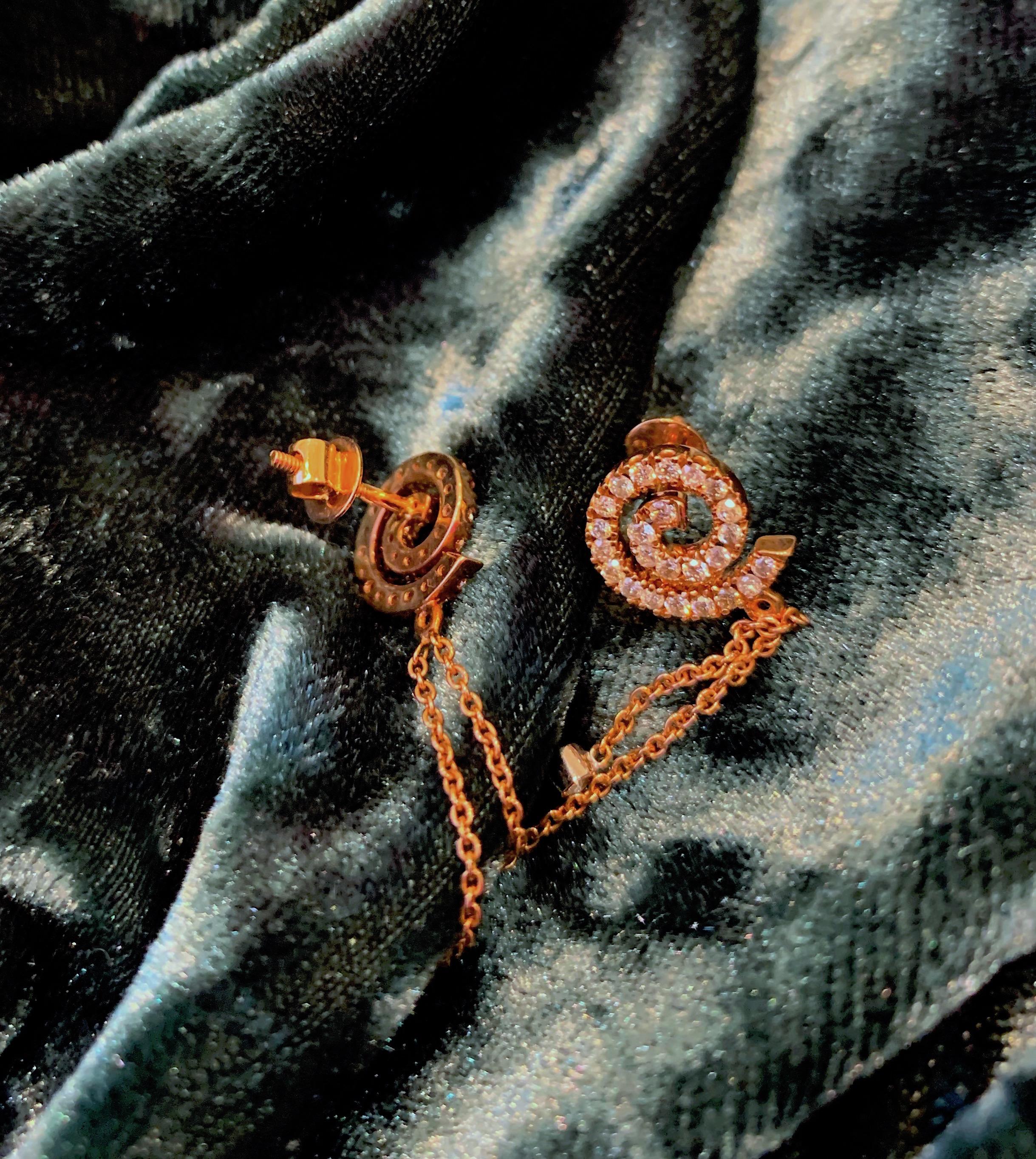 Modern Spiral Diamond Fringe Earrings in 18 Karat Rose Gold For Sale