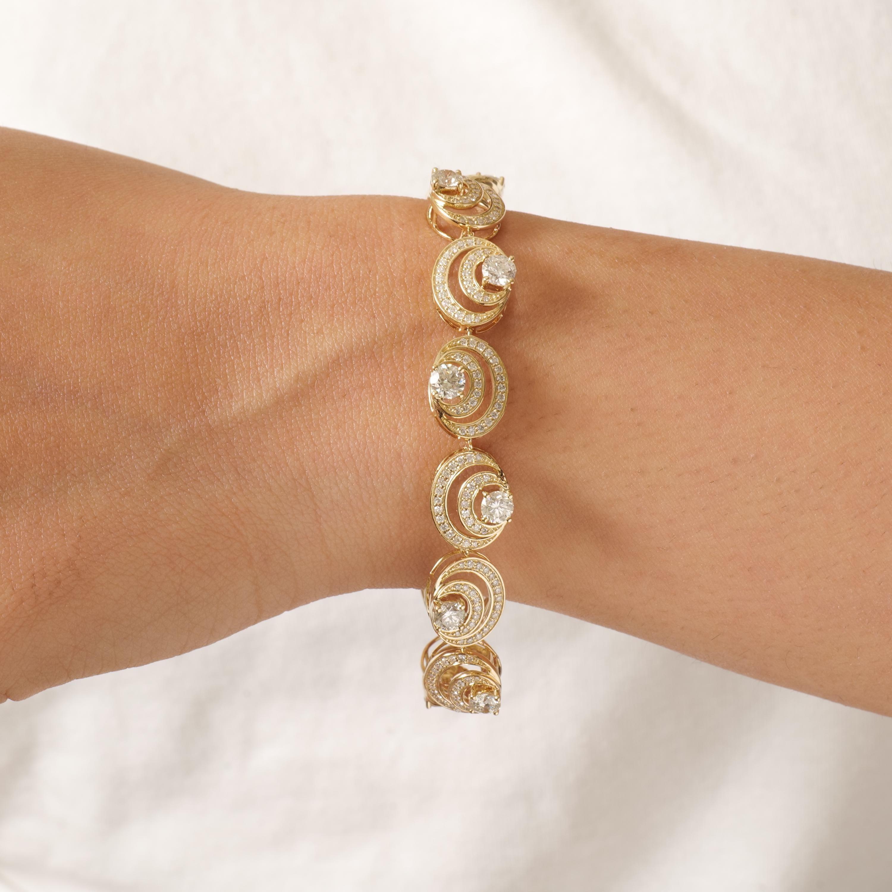 Spiralförmiges Diamant-Tennisarmband aus 14k massivem Gold (zertifiziert) (Art déco) im Angebot