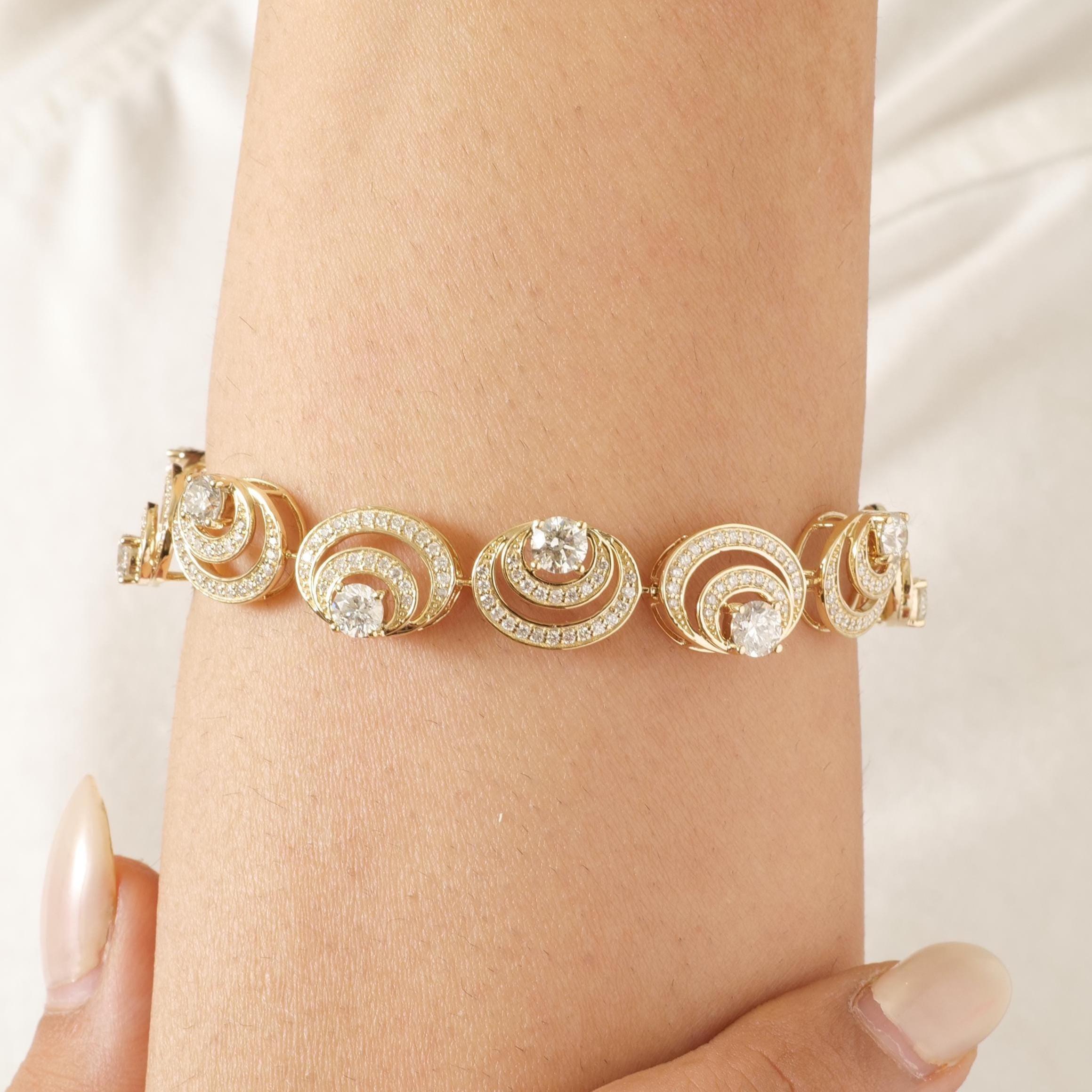 Spiralförmiges Diamant-Tennisarmband aus 14k massivem Gold (zertifiziert) (Rundschliff) im Angebot