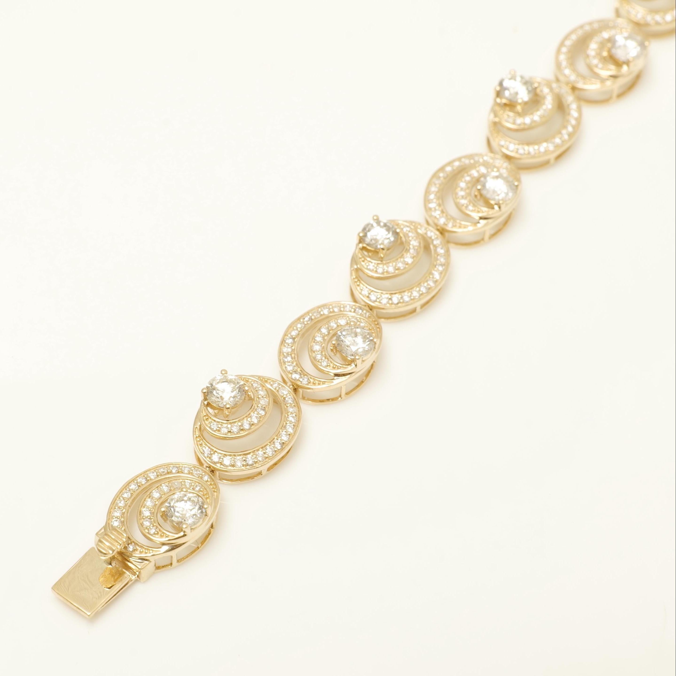 Spiralförmiges Diamant-Tennisarmband aus 14k massivem Gold (zertifiziert) im Angebot 2