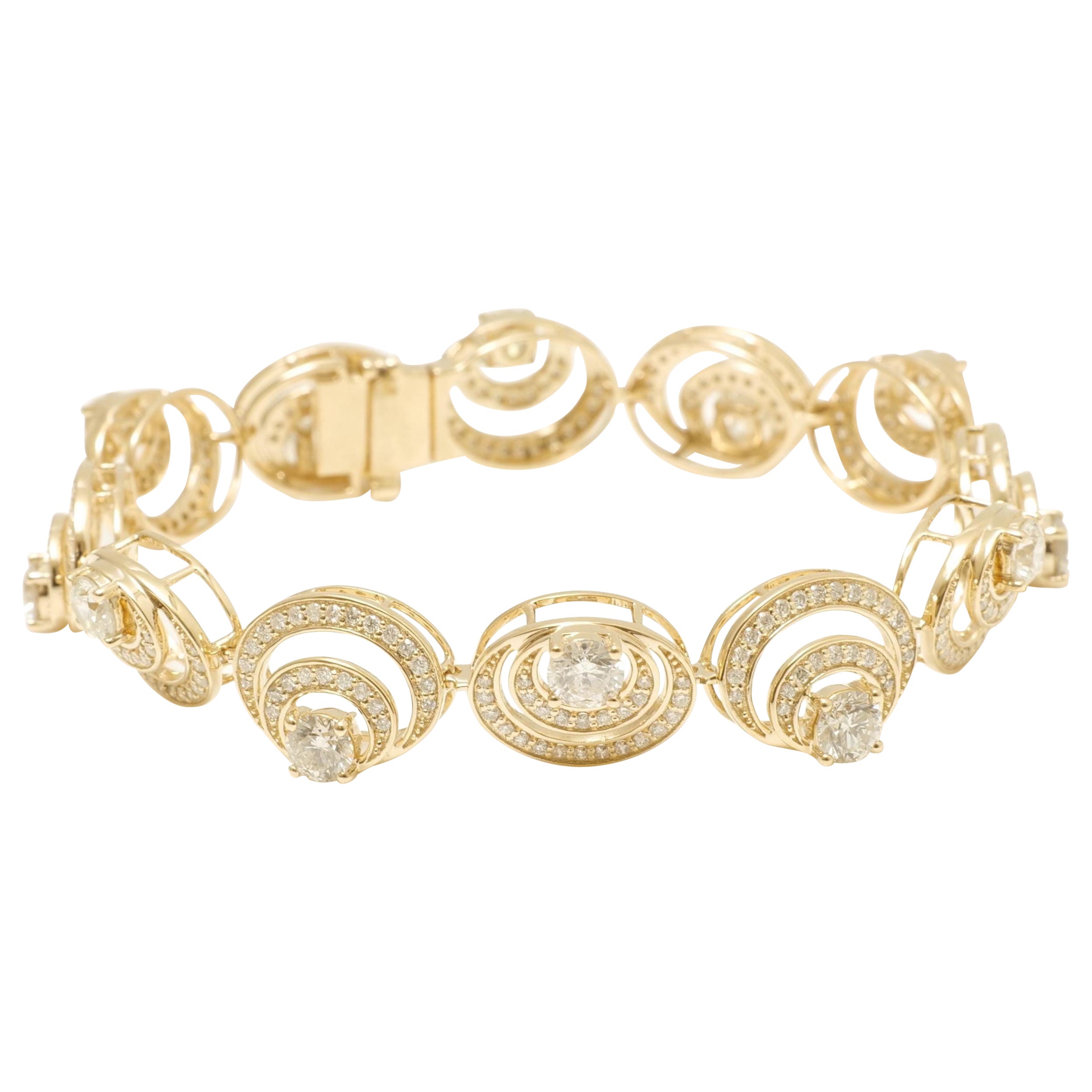 Spiralförmiges Diamant-Tennisarmband aus 14k massivem Gold (zertifiziert) im Angebot
