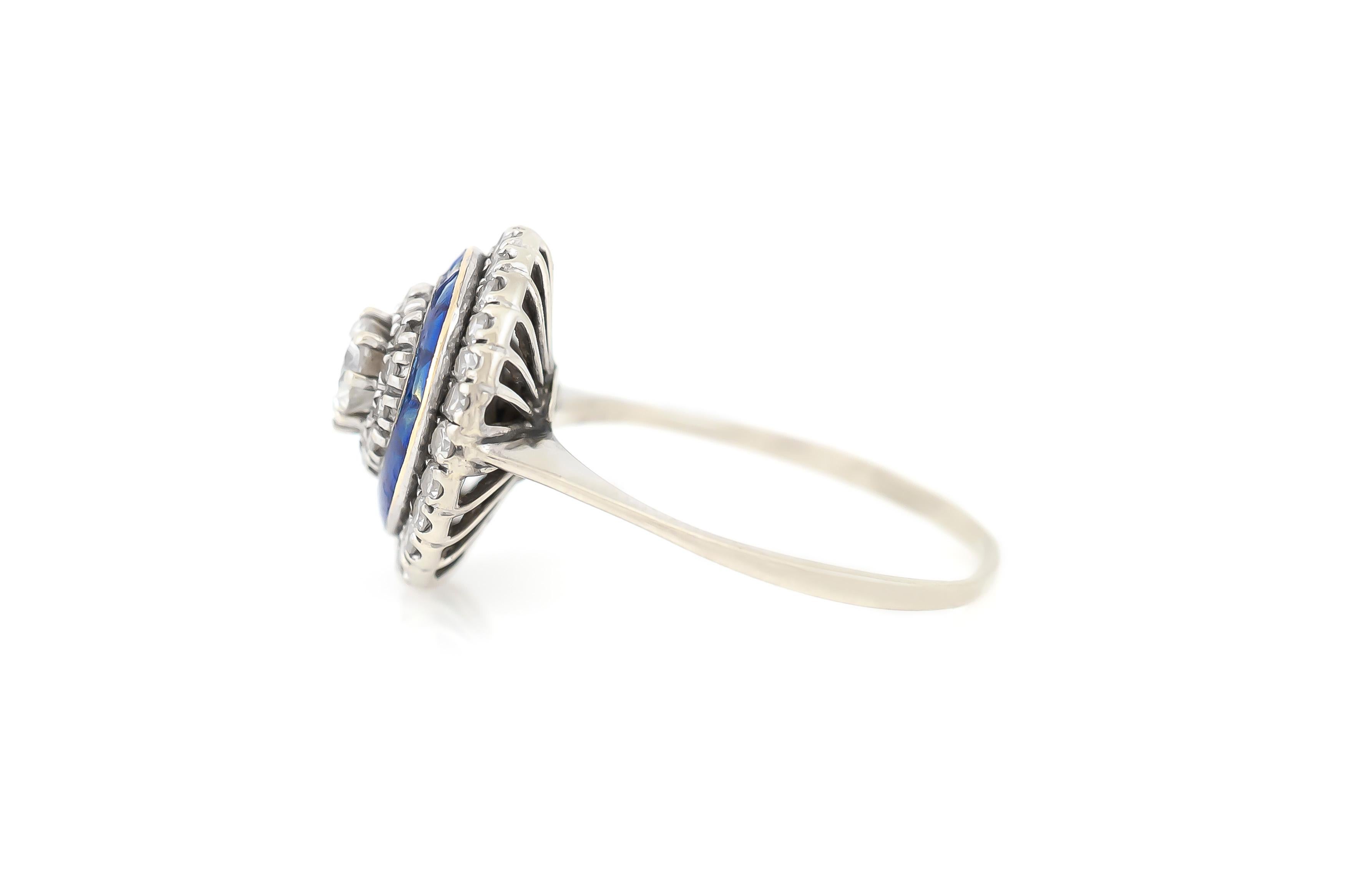 Orbicular Diamonds with Blue Enamel on 18 Karat White Gold Ring In Excellent Condition For Sale In New York, NY