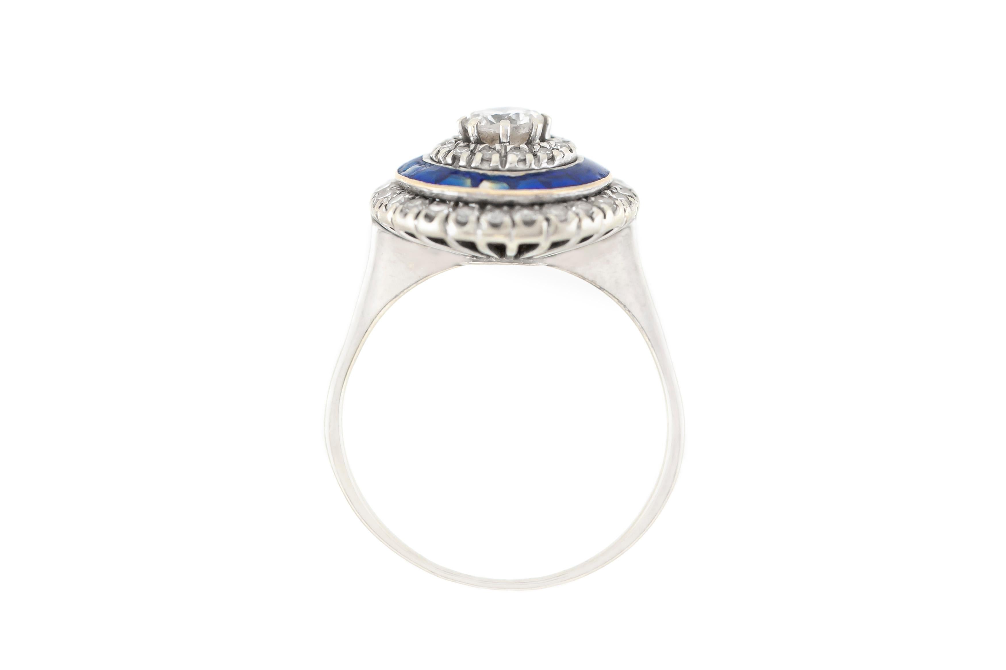 Women's or Men's Orbicular Diamonds with Blue Enamel on 18 Karat White Gold Ring For Sale