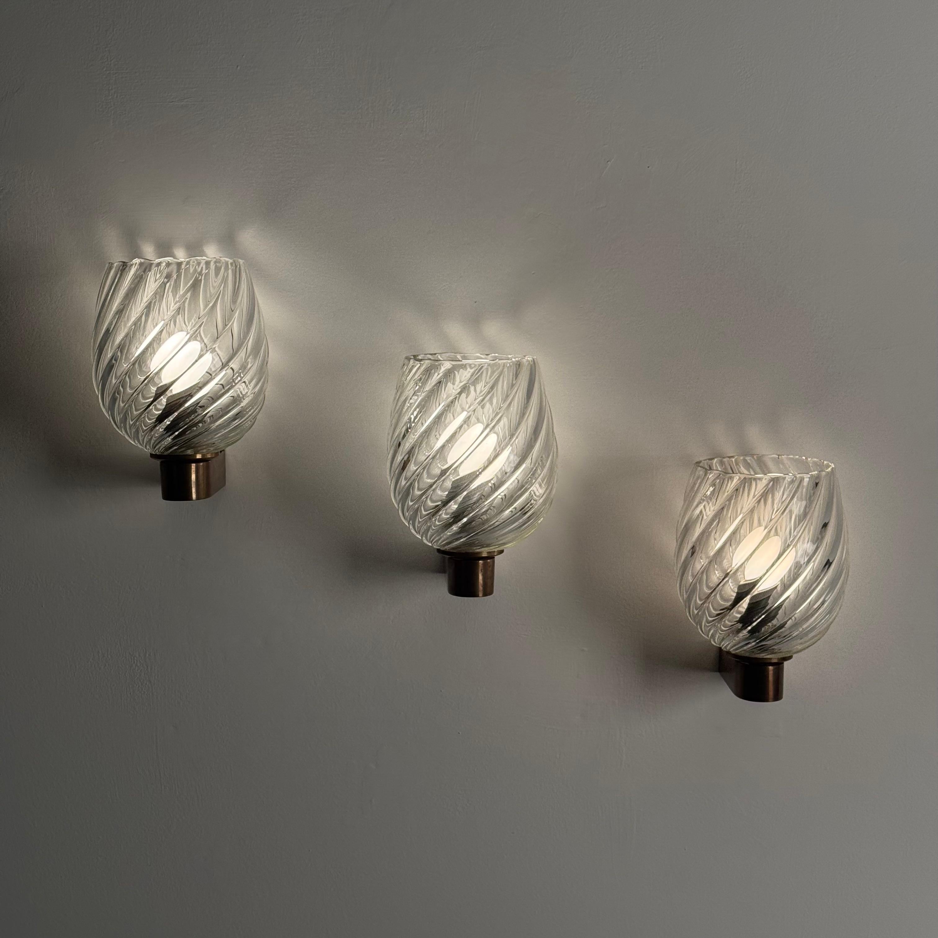 Apliques de cristal en espiral de Ercole Barovier para Barovier & Toso, set de 3, años 40 Italiano en venta